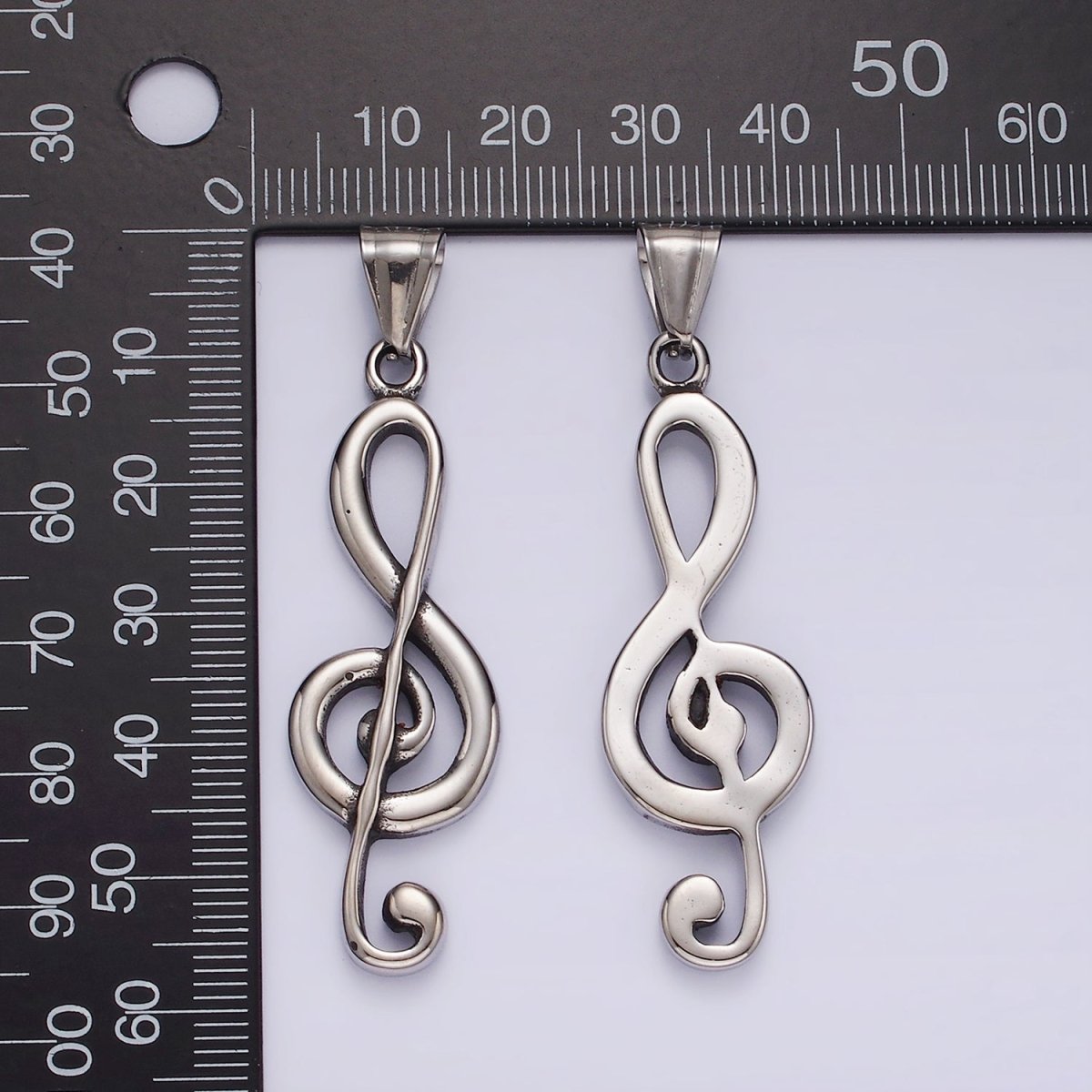 Stainless Steel 57.3mm Silver Treble Clef Music Note Minimalist Pendant | P1192 - DLUXCA
