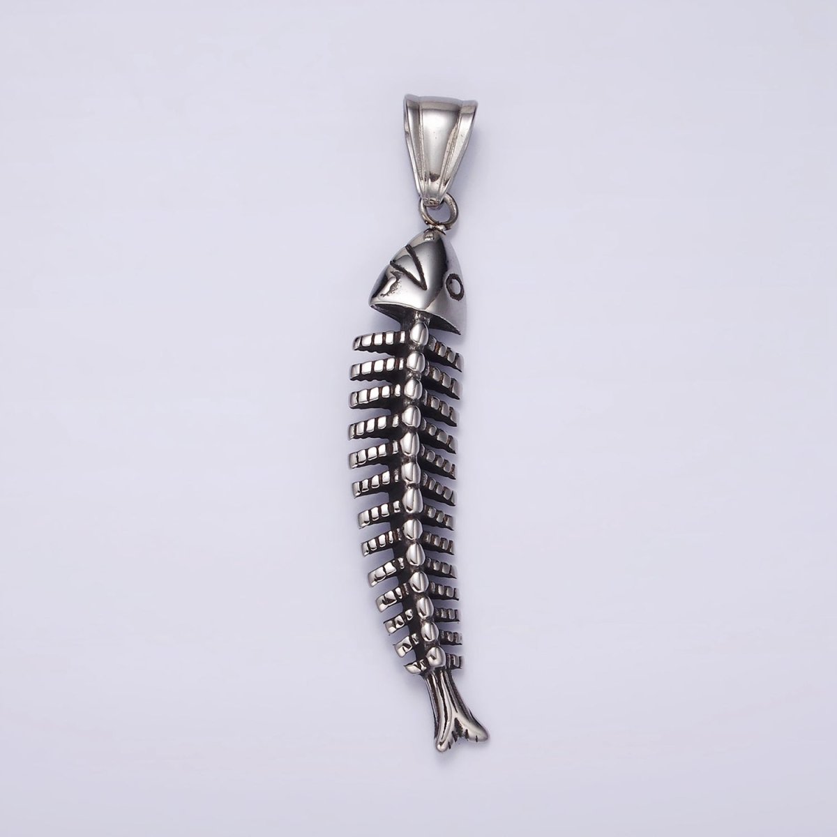 Stainless Steel 59mm Ocean Sea Fish Animal Skeleton Bone Curved Pendant | P1063 - DLUXCA