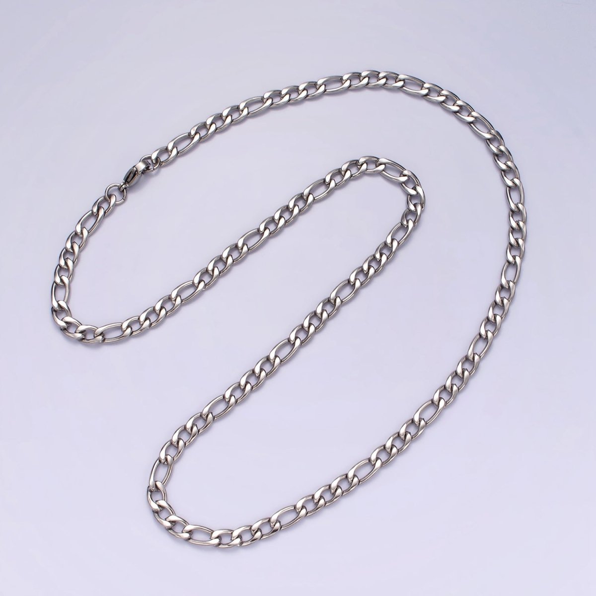 Stainless Steel 5mm Figaro 20 Inch, 22 Inch, 24 Inch Layering Chain Necklace | WA-2271 - WA-2273 Clearance Pricing - DLUXCA