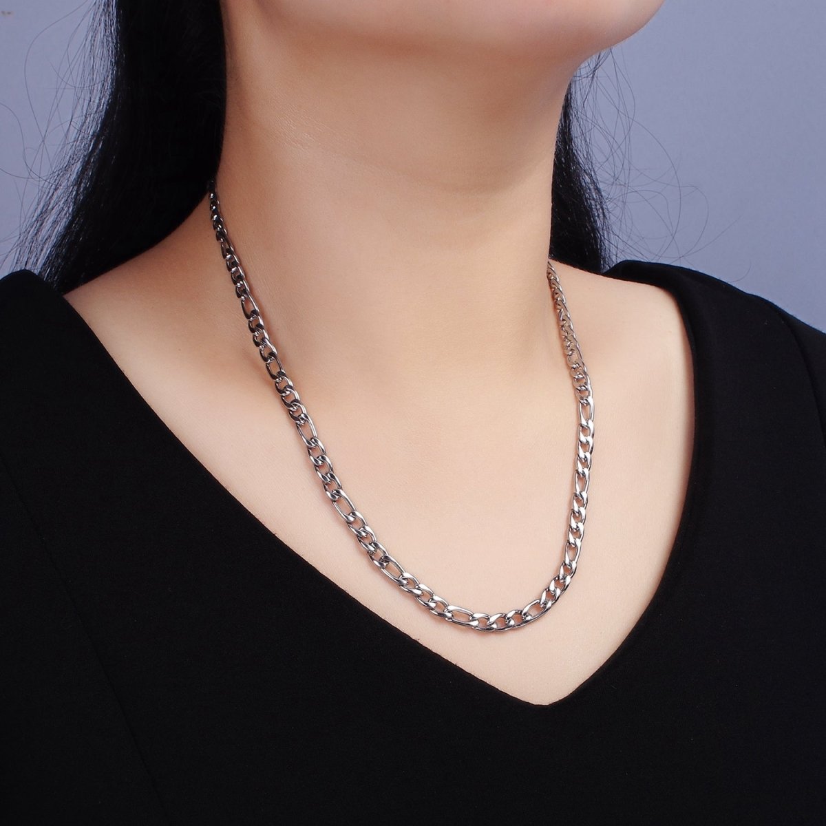 Stainless Steel 5mm Figaro 20 Inch, 22 Inch, 24 Inch Layering Chain Necklace | WA-2271 - WA-2273 Clearance Pricing - DLUXCA