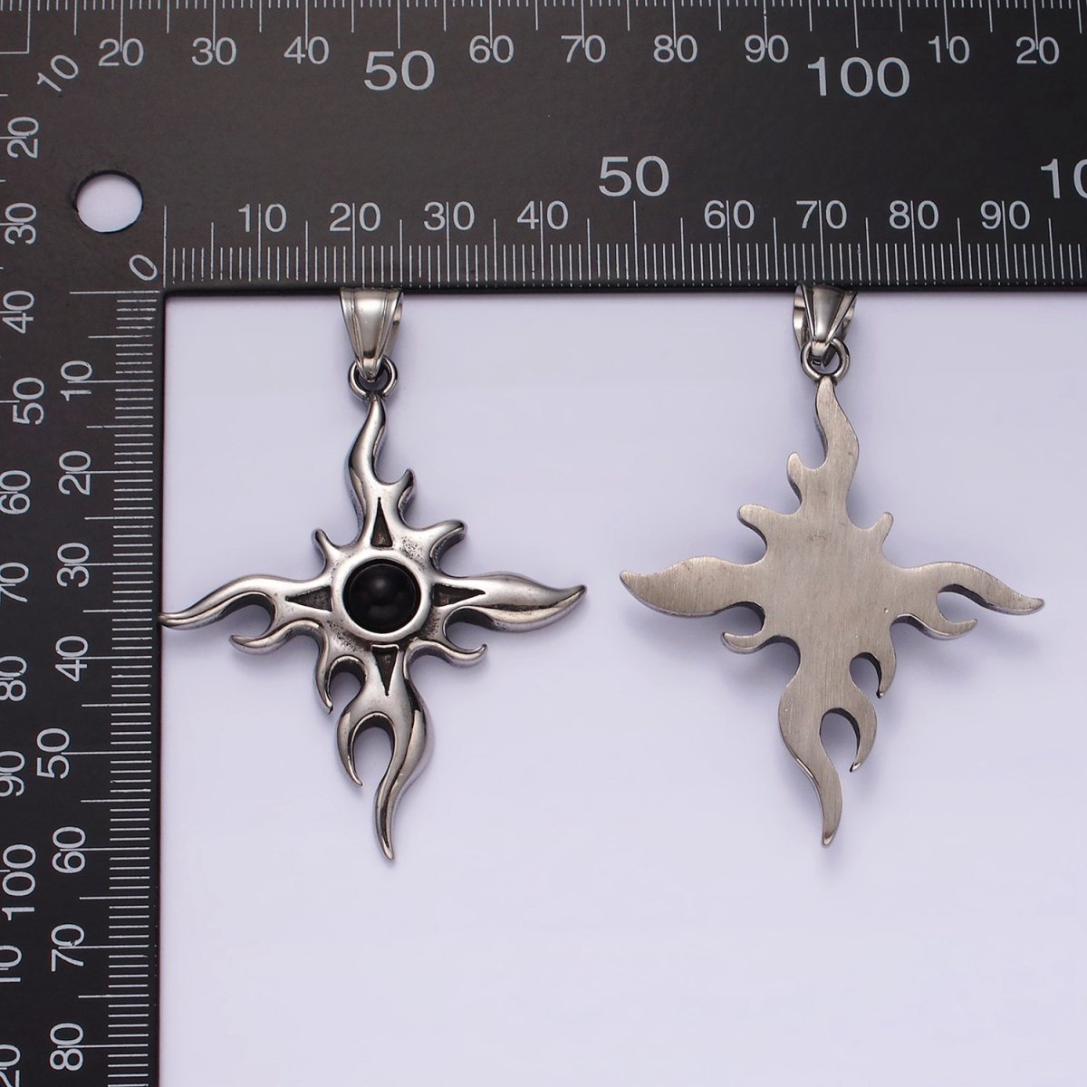 Stainless Steel 60mm Celestial Sun Star Flame Fire Pendant | P1056 - DLUXCA