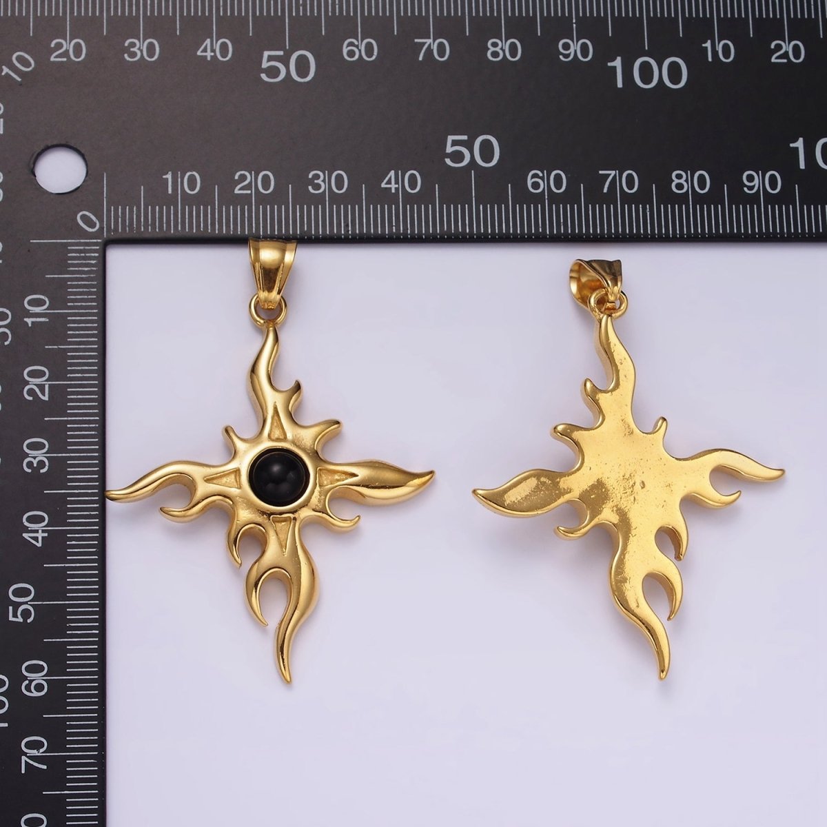 Stainless Steel 60mm Celestial Sun Star Flame Fire Pendant | P1070 - DLUXCA