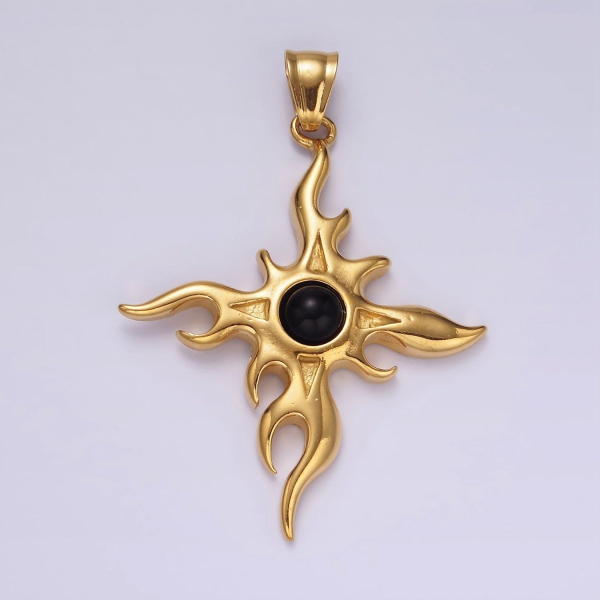 Stainless Steel 60mm Celestial Sun Star Flame Fire Pendant | P1070 - DLUXCA