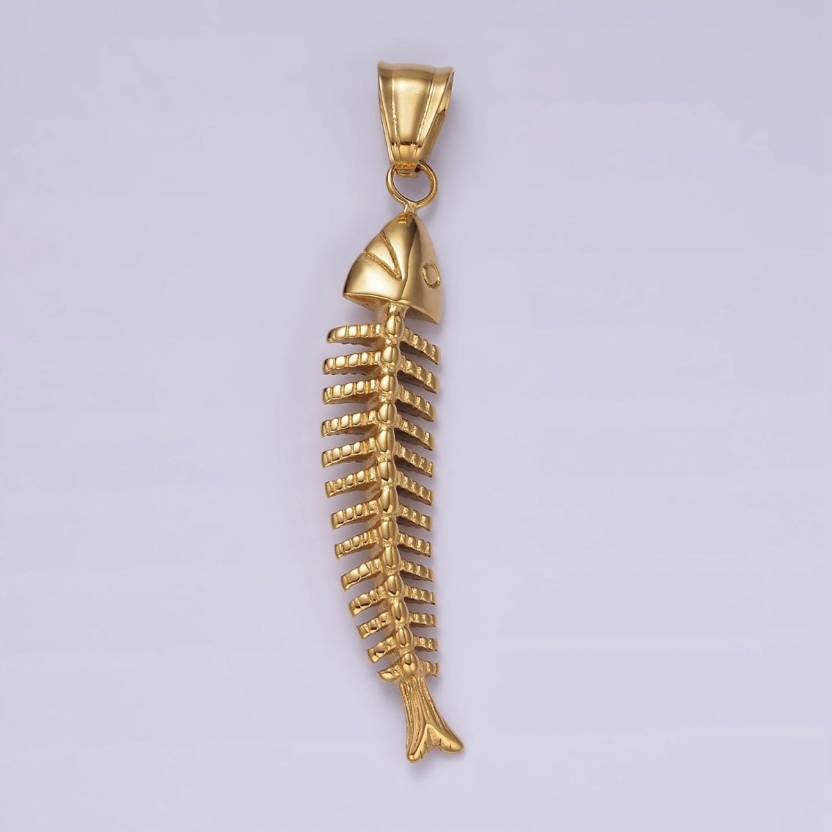 Stainless Steel 60mm Ocean Sea Fish Animal Skeleton Bone Curved Pendant | P1067 - DLUXCA