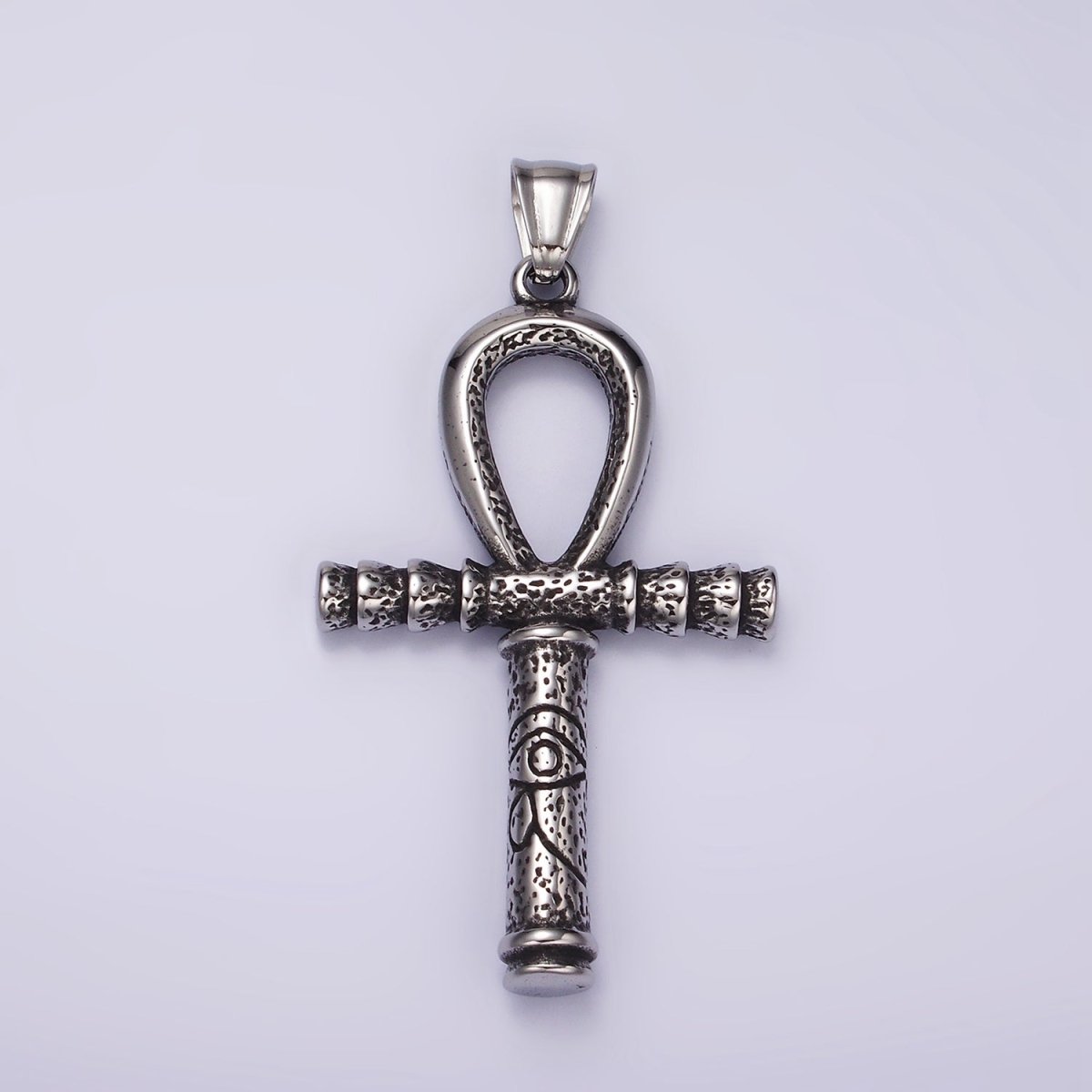 Stainless Steel 64mm Eye of Ra Engraved Egyptian Ankh Cross Pendant | P1058 - DLUXCA