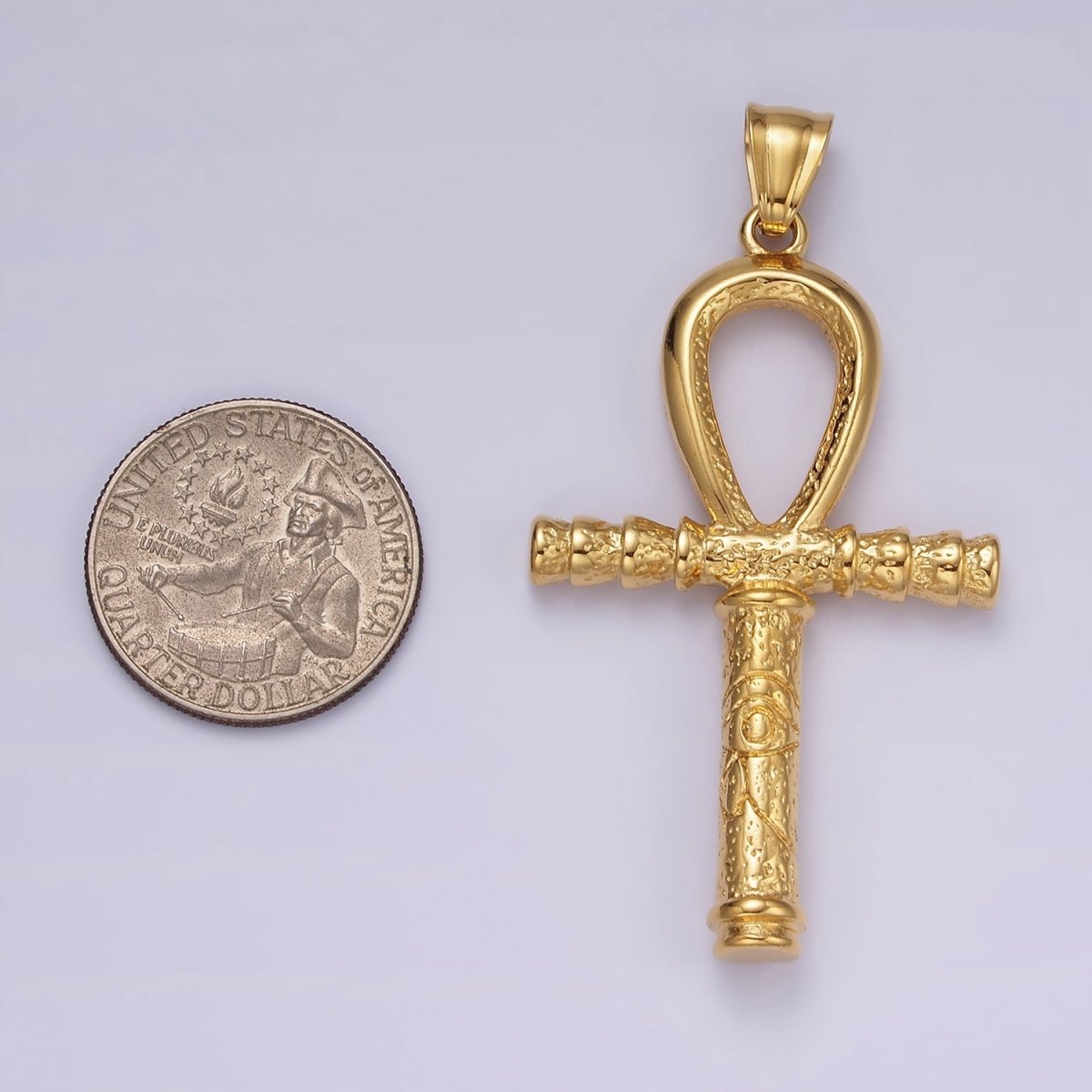 Stainless Steel 64mm Eye of Ra Engraved Egyptian Ankh Cross