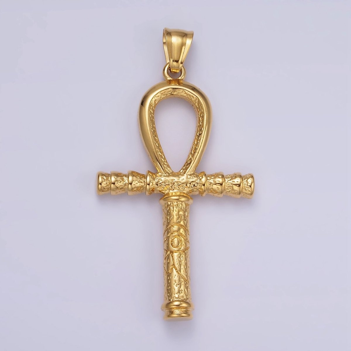 Stainless Steel 64mm Eye of Ra Engraved Egyptian Ankh Cross Pendant | P1066 - DLUXCA