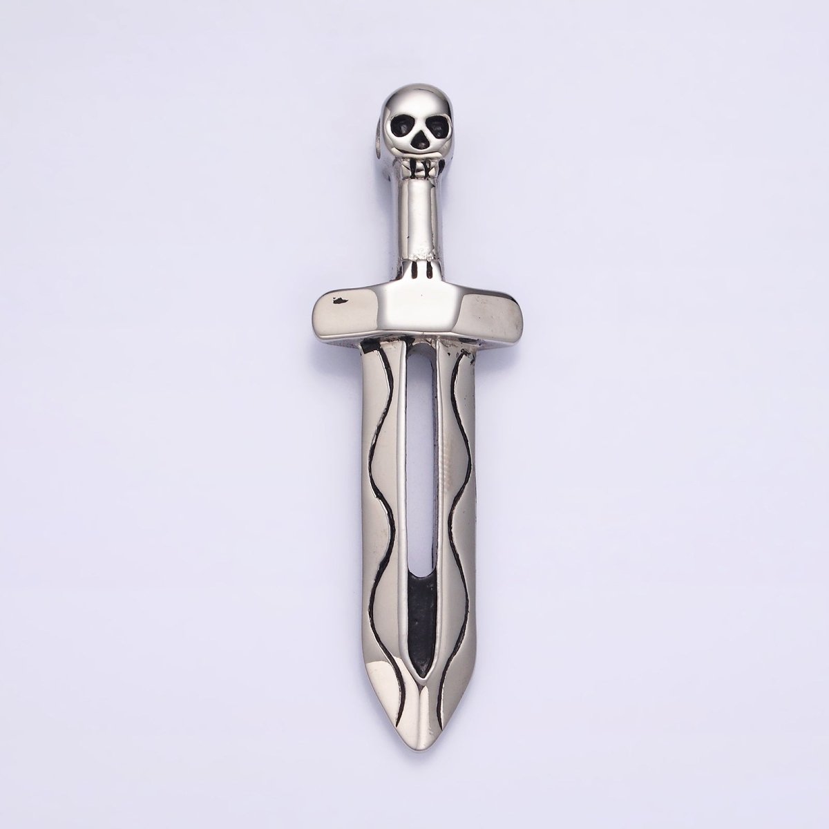 Stainless Steel 64mm Lined Open Sword Skull Head Handle Charm P-614 - DLUXCA