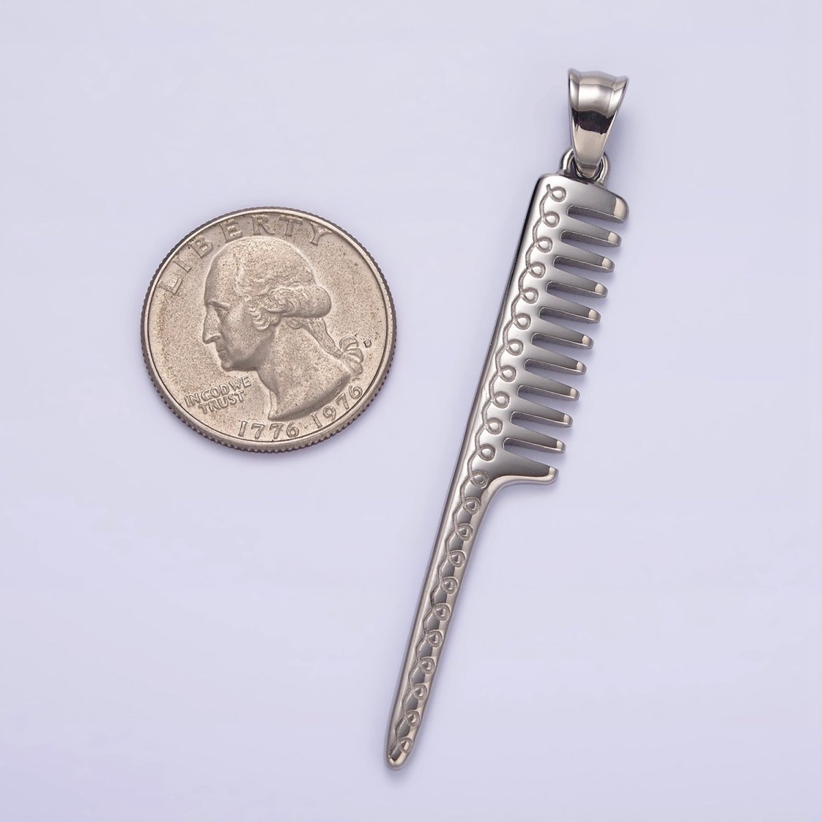 Stainless Steel 64mm Products Double Sided Barber Hair Comb Statement Pendant | P-787 - DLUXCA