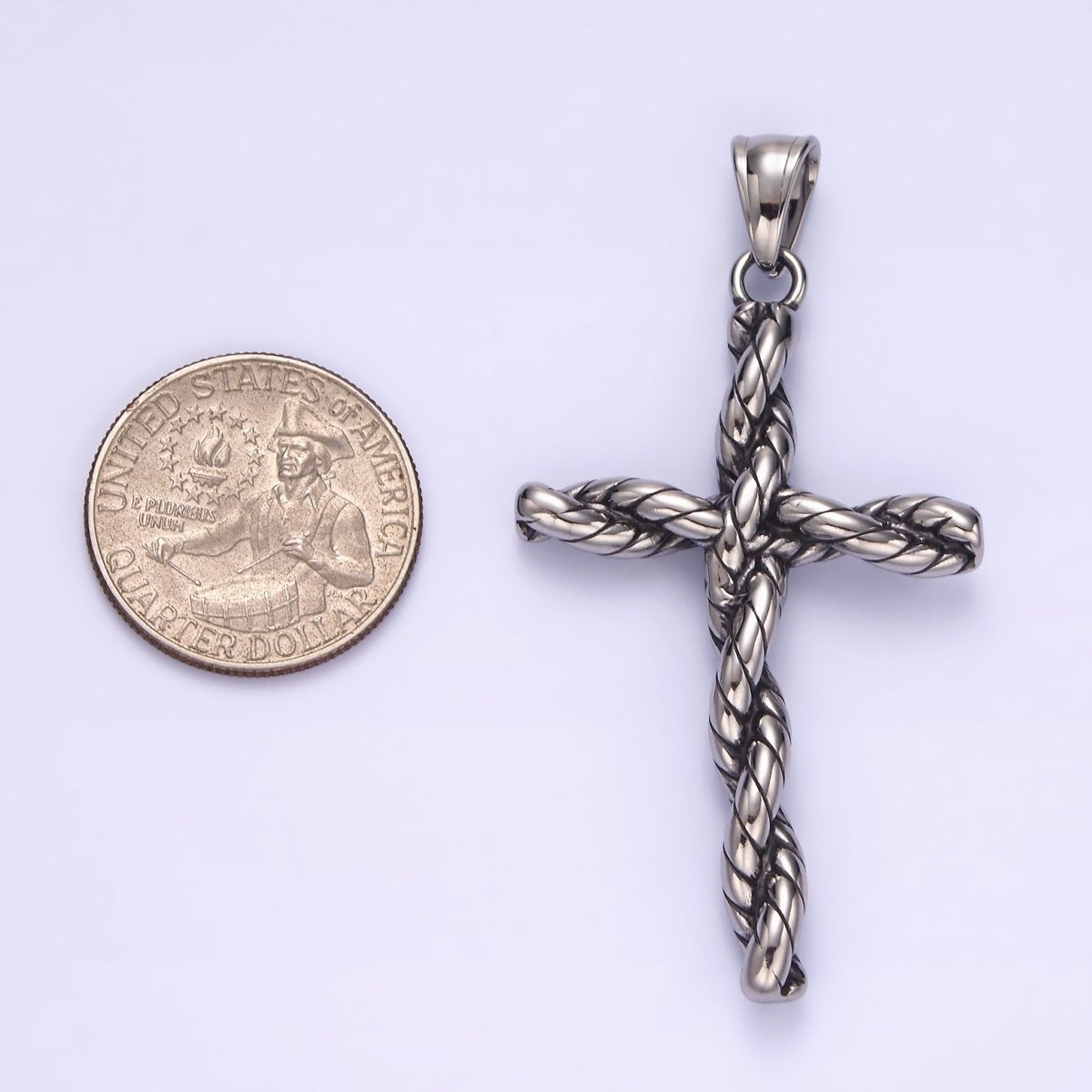 Stainless Steel 64mm Twisted Rope Religious Cross Pendant | P-746 - DLUXCA