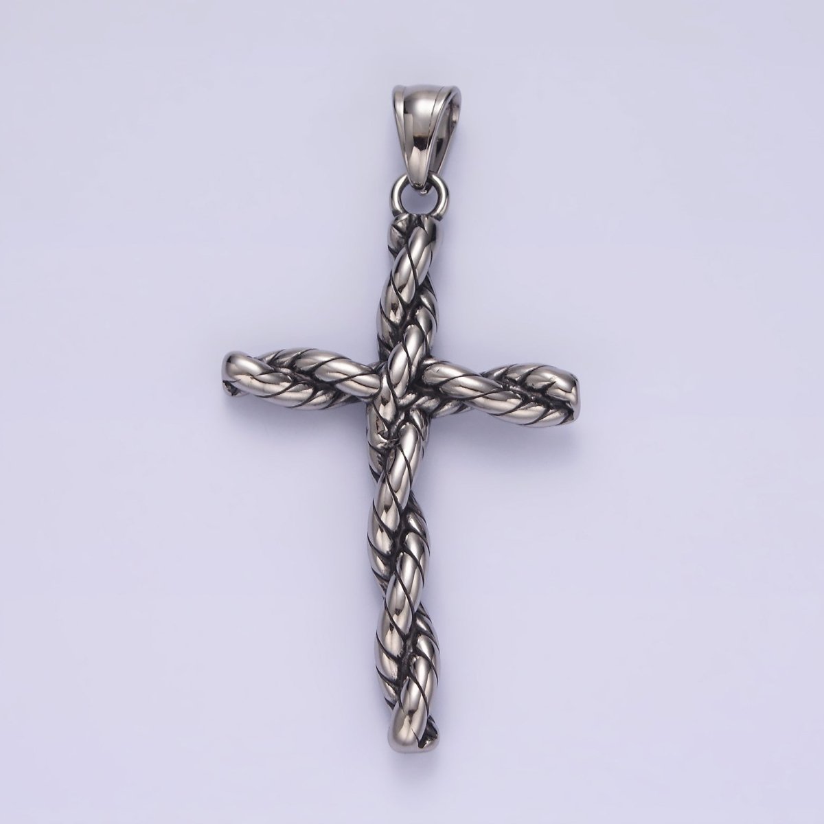 Stainless Steel 64mm Twisted Rope Religious Cross Pendant | P-746 - DLUXCA