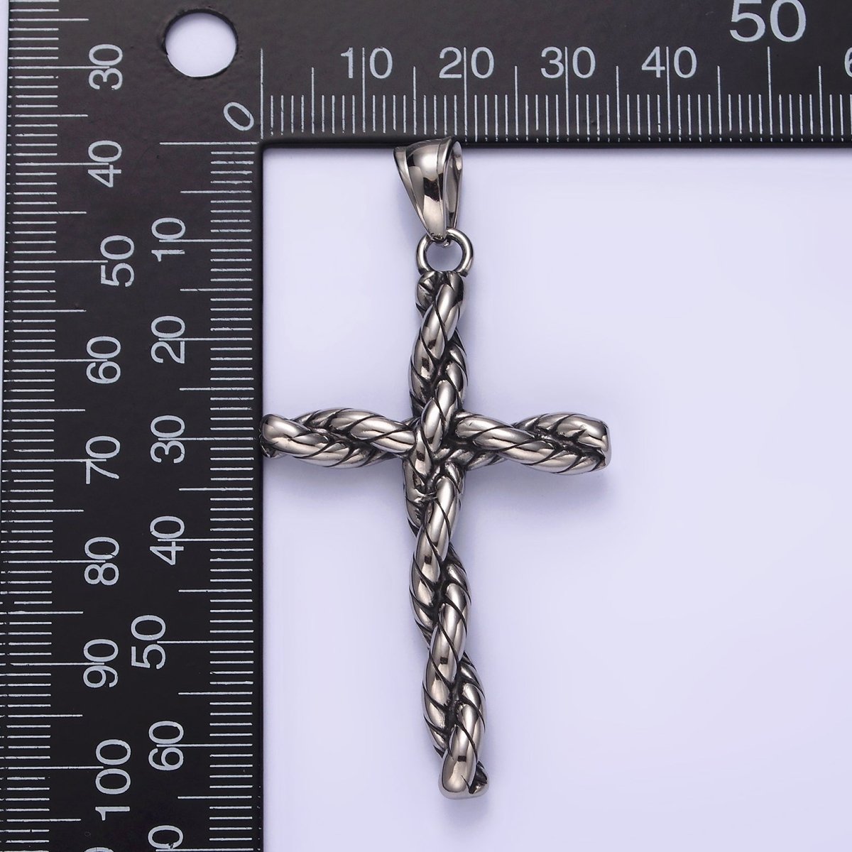 Stainless Steel 64mm Twisted Rope Religious Cross Pendant | P-746 - DLUXCA