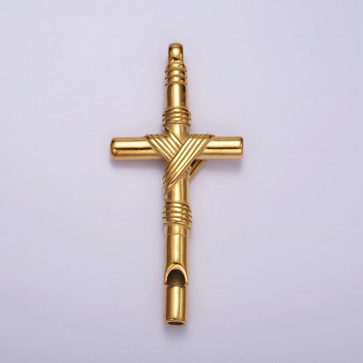 Stainless Steel 65mm Lined Rope Tied Latin Cross Religious Pendant in Gold & Silver | P1363 P1364 - DLUXCA