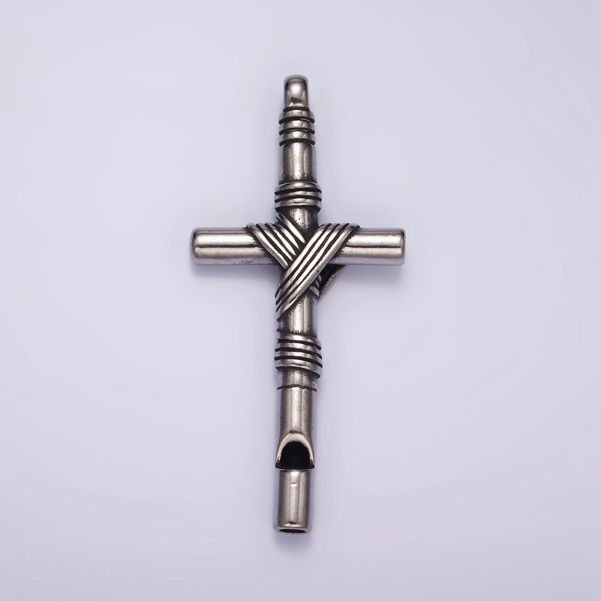 Stainless Steel 65mm Lined Rope Tied Latin Cross Religious Pendant in Gold & Silver | P1363 P1364 - DLUXCA