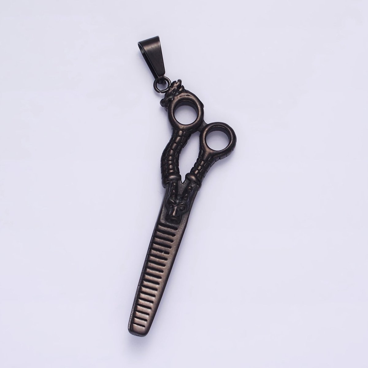 Stainless Steel 67mm Scissors Line-Textured Pendant in Gold, Black, Silver | P-734~P-736 - DLUXCA