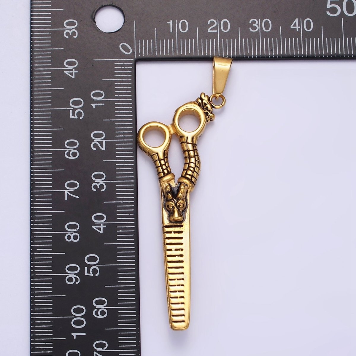 Stainless Steel 67mm Scissors Line-Textured Pendant in Gold, Black, Silver | P-734~P-736 - DLUXCA