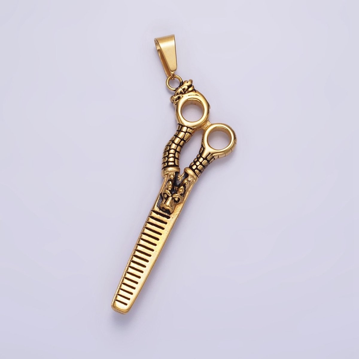 Stainless Steel 67mm Scissors Line-Textured Pendant in Gold, Black, Silver | P-734~P-736 - DLUXCA