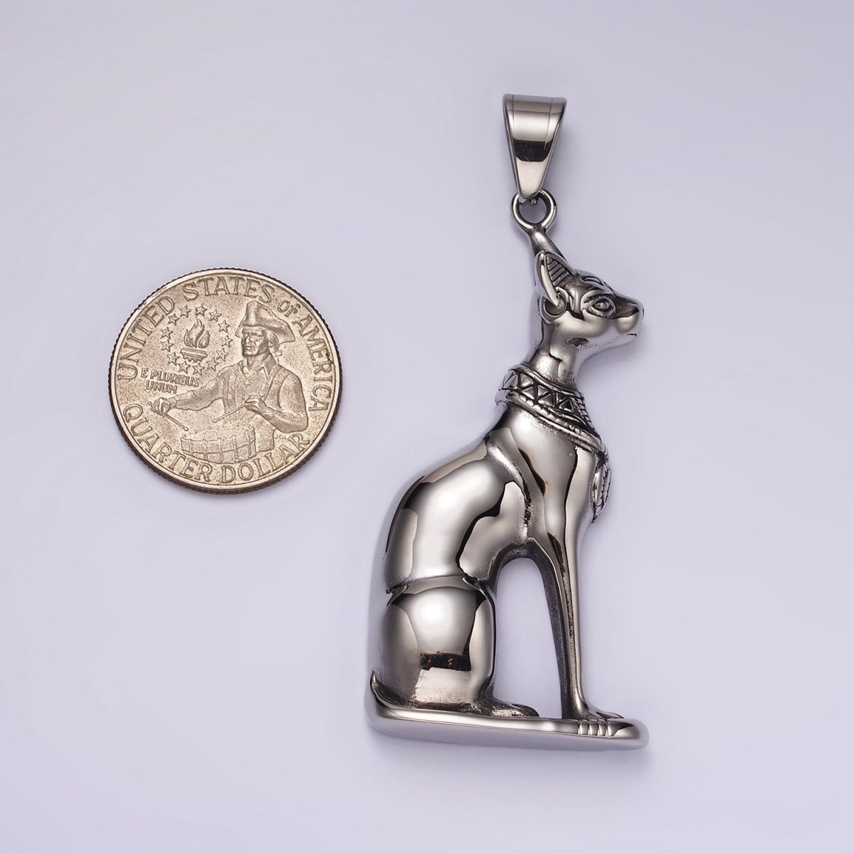 Stainless Steel 67mm Sphynx Cat Pet Animal Minimalist Pendant | P1173 - DLUXCA