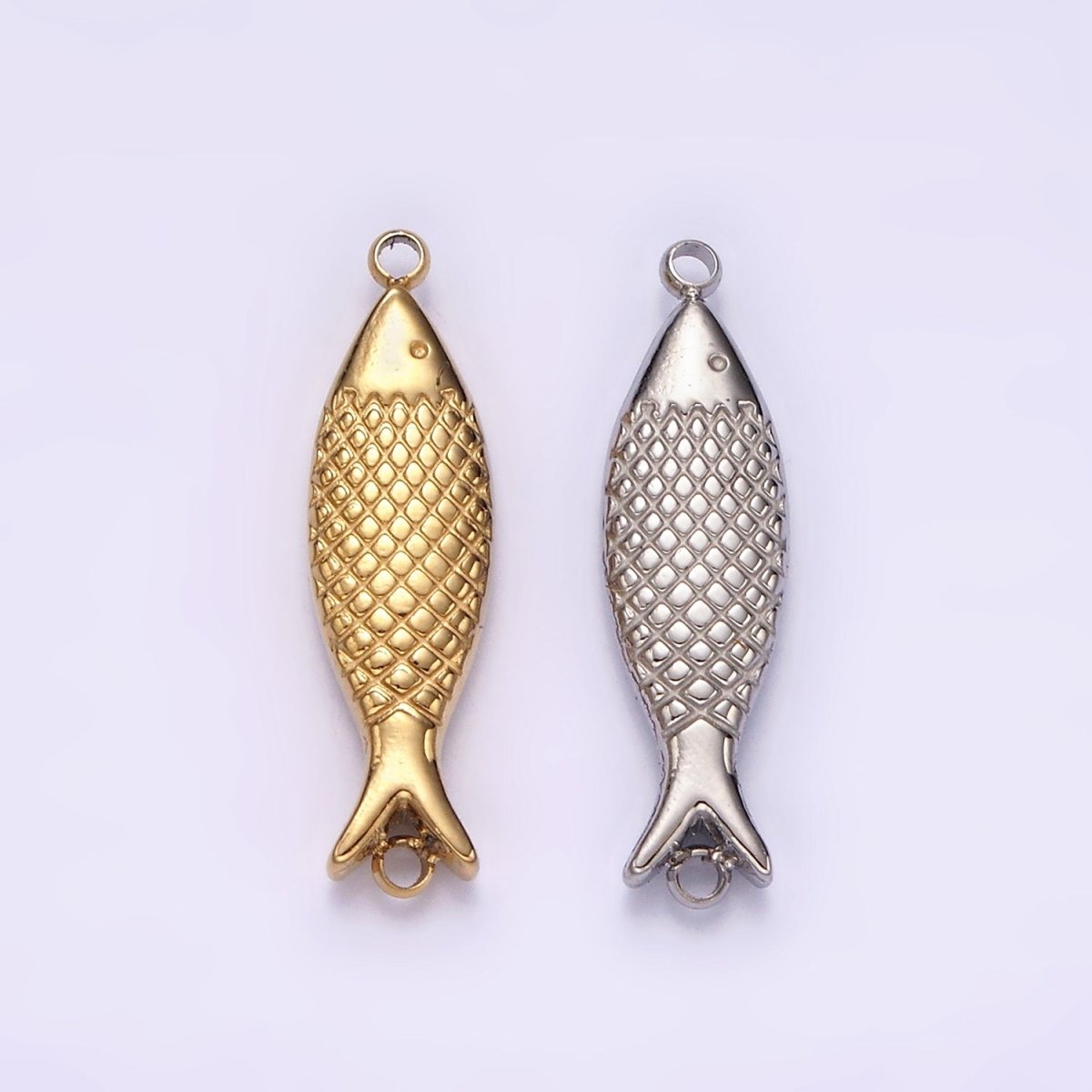 Stainless Steel 6mm Fish Scale-Textured Connector in Gold & Silver | P1342 P1343 - DLUXCA