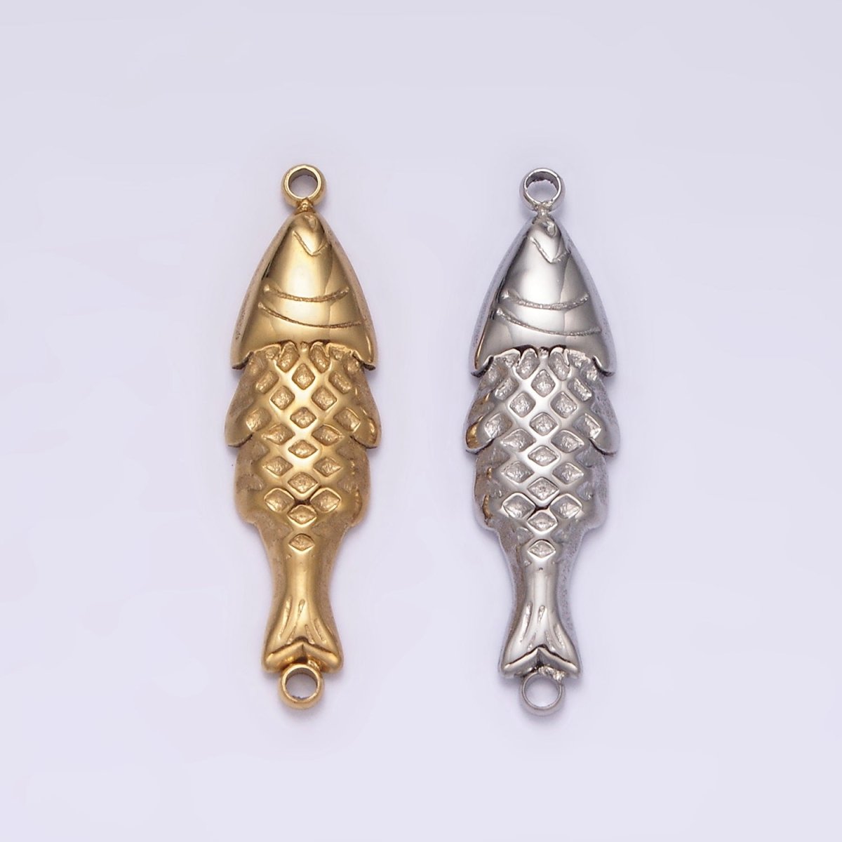Stainless Steel 7mm Fish Scale-Textured Minimalist Connector in Gold & Silver | P1344 P1345 - DLUXCA