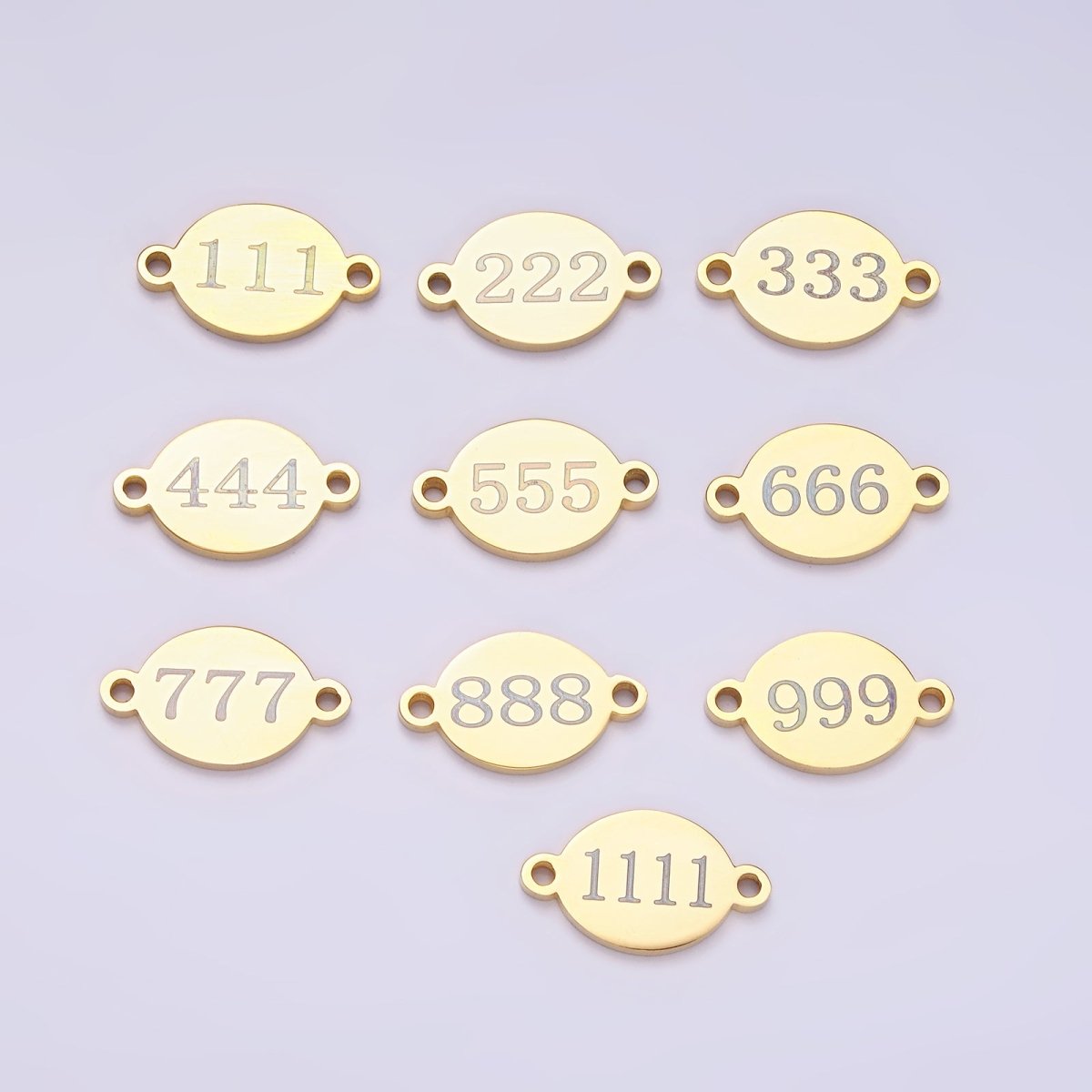 Stainless Steel 8mm Angel Number Numerology Engraved Oval Gold Connector G-672~G-681 - DLUXCA