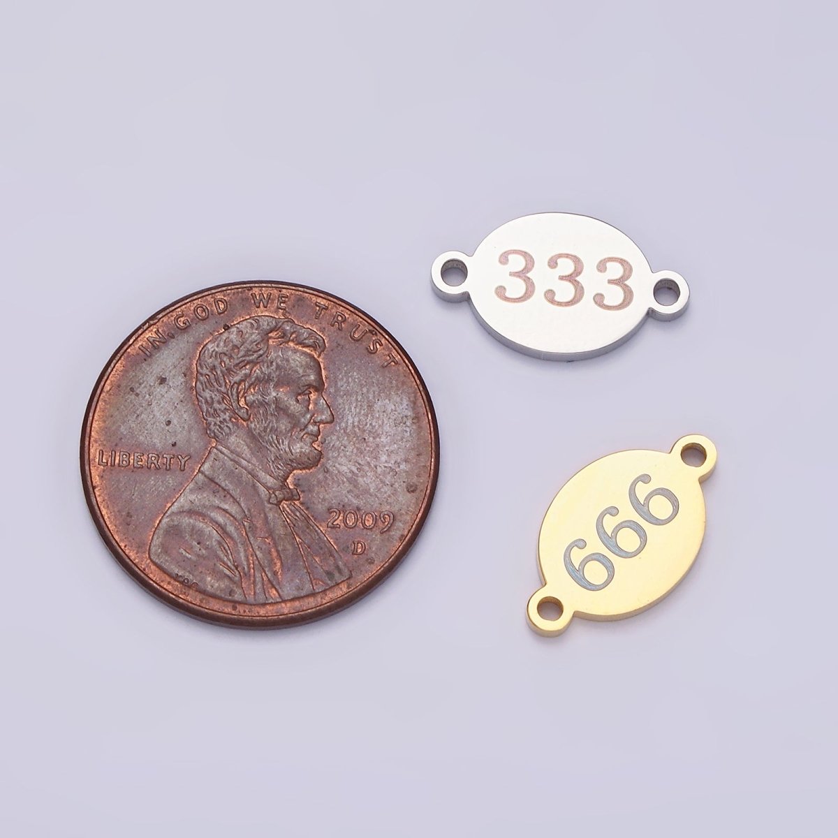 Stainless Steel 8mm Angel Number Numerology Engraved Oval Gold Connector G-672~G-681 - DLUXCA