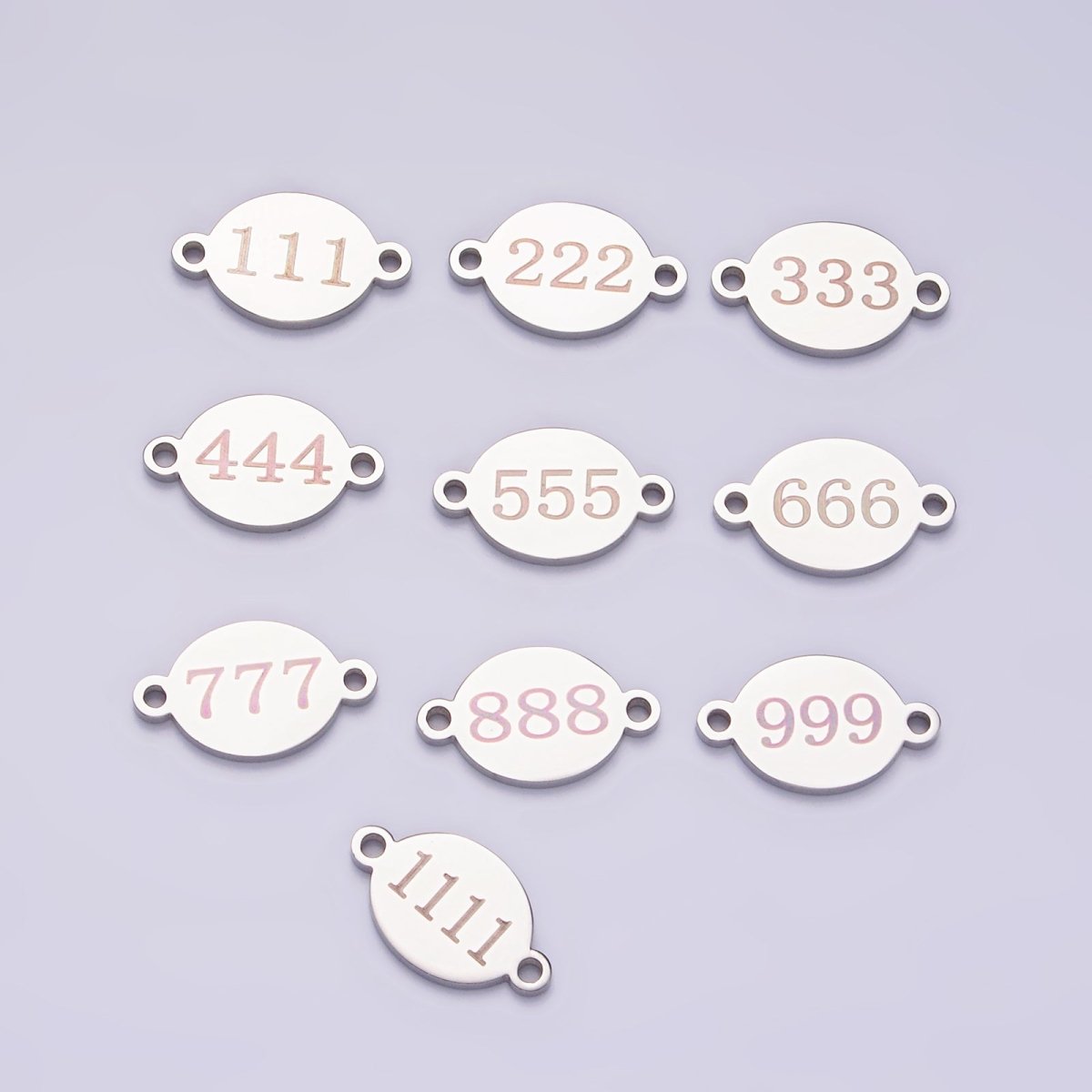 Stainless Steel 8mm Angel Number Numerology Engraved Oval Silver Connector G-684-G-693 - DLUXCA