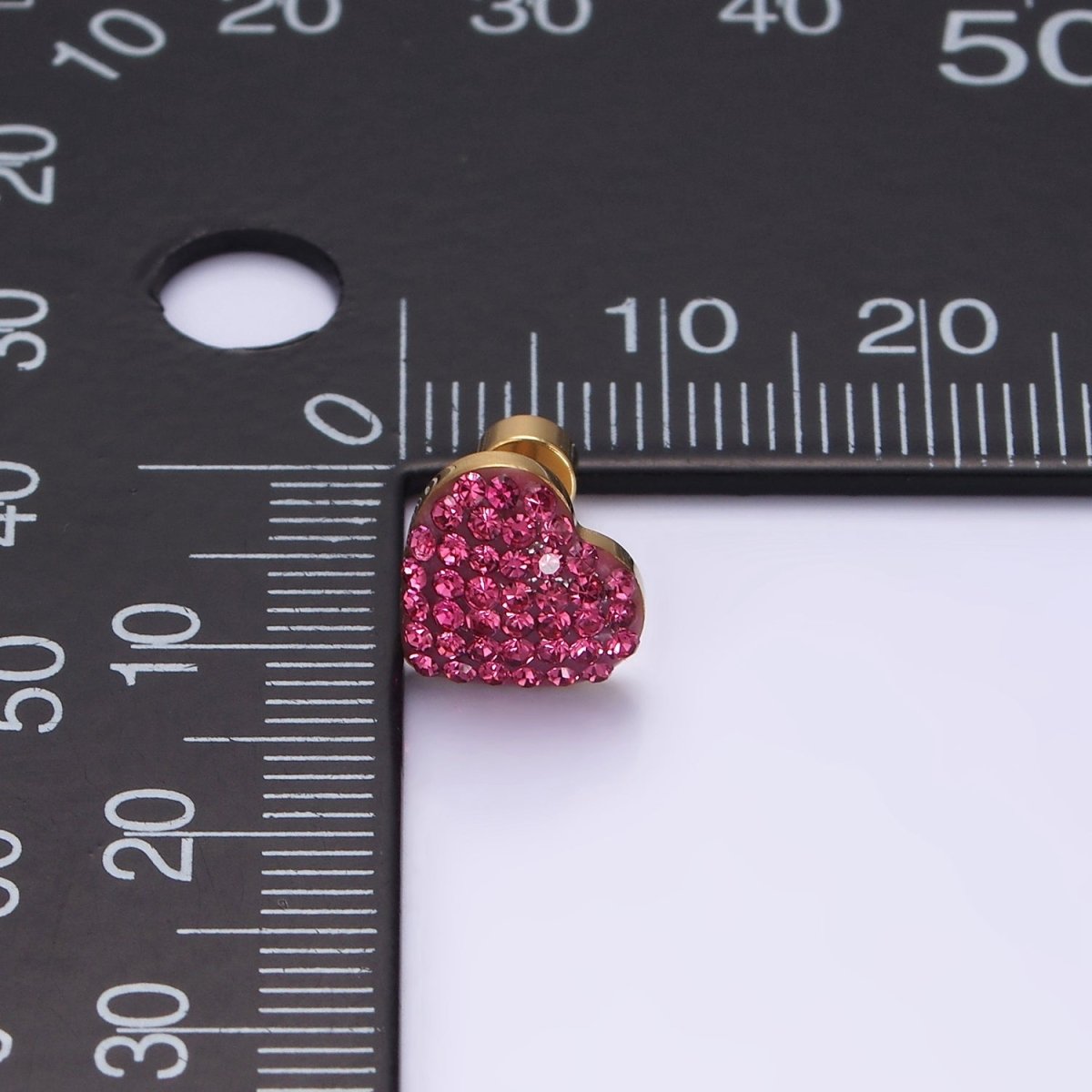 Stainless Steel 9mm Hot Pink Micro Paved CZ Heart Stud Earrings | AE736 - DLUXCA