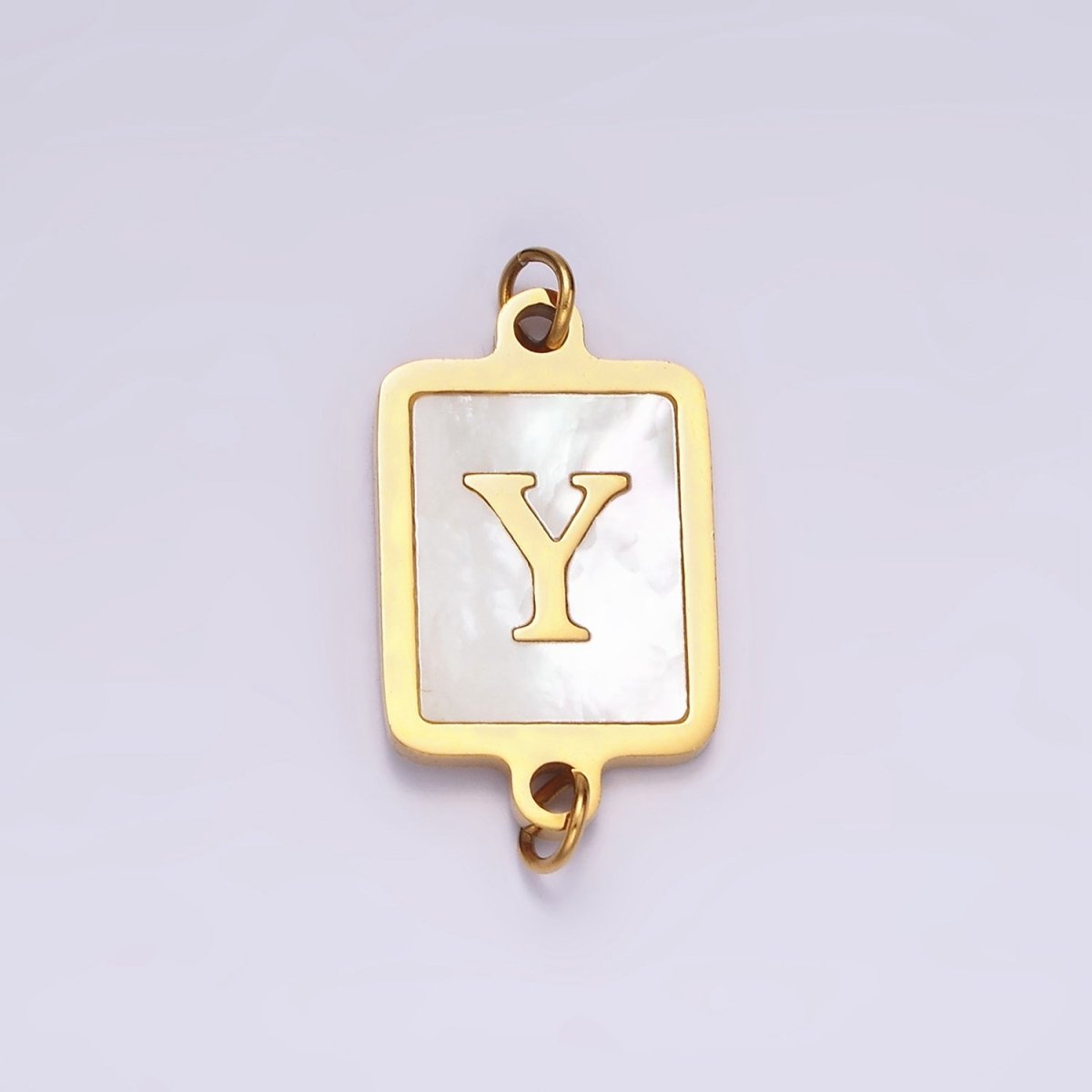 Stainless Steel A-Z Initial Letter Alphabet Shell Pearl Rectangular Gold Connector | A1273 - A1298 - DLUXCA