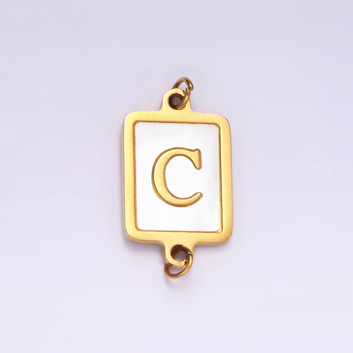 Stainless Steel A-Z Initial Letter Alphabet Shell Pearl Rectangular Gold Connector | A1273 - A1298 - DLUXCA