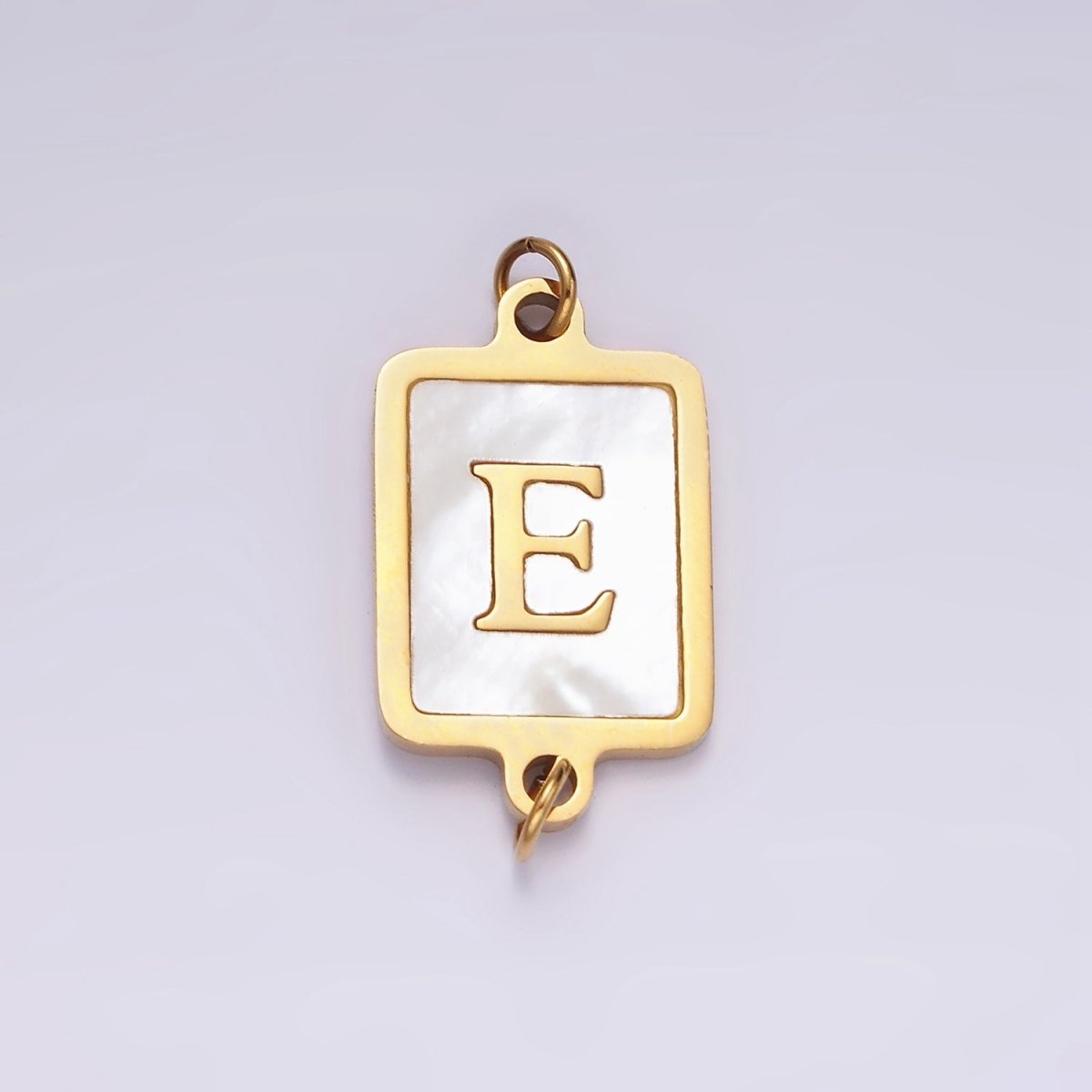 Stainless Steel A-Z Initial Letter Alphabet Shell Pearl Rectangular Gold Connector | A1273 - A1298 - DLUXCA