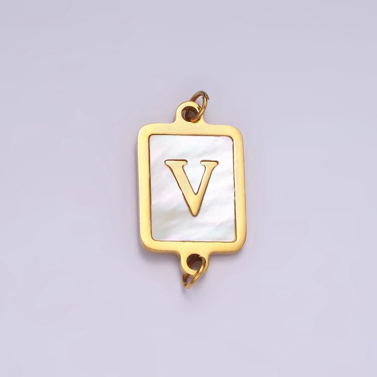 Stainless Steel A-Z Initial Letter Alphabet Shell Pearl Rectangular Gold Connector | A1273 - A1298 - DLUXCA