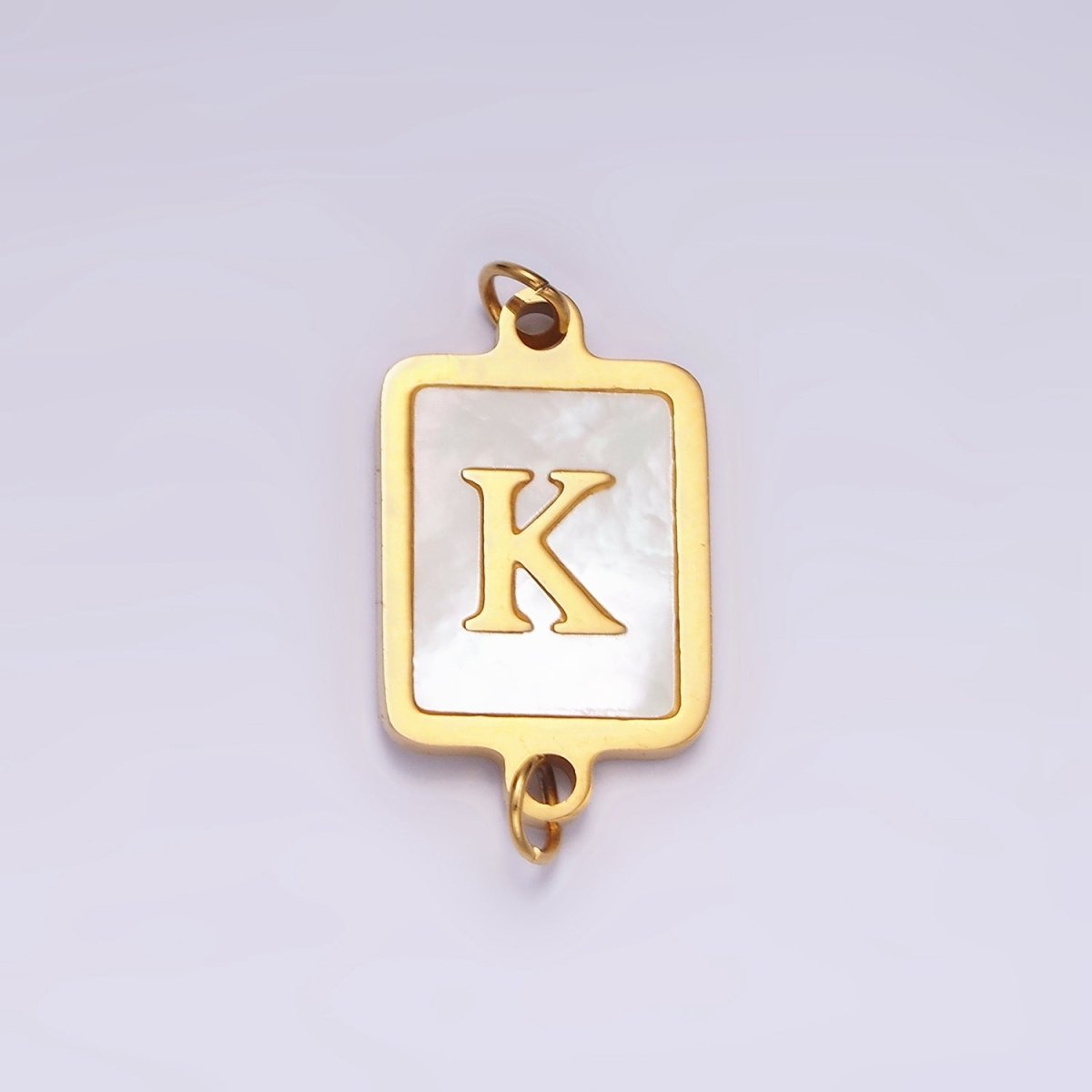 Stainless Steel A-Z Initial Letter Alphabet Shell Pearl Rectangular Gold Connector | A1273 - A1298 - DLUXCA