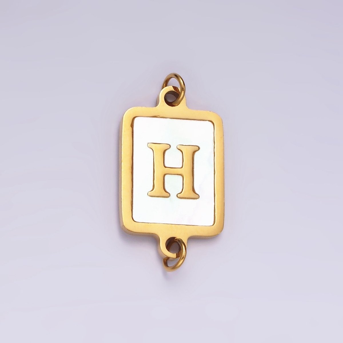 Stainless Steel A-Z Initial Letter Alphabet Shell Pearl Rectangular Gold Connector | A1273 - A1298 - DLUXCA