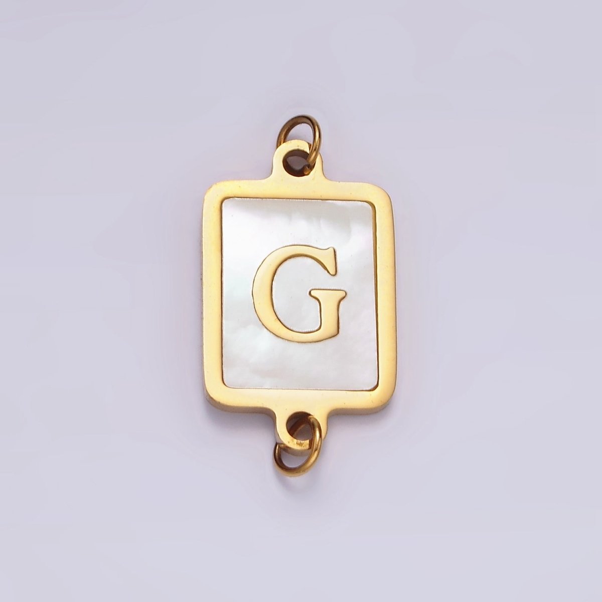 Stainless Steel A-Z Initial Letter Alphabet Shell Pearl Rectangular Gold Connector | A1273 - A1298 - DLUXCA