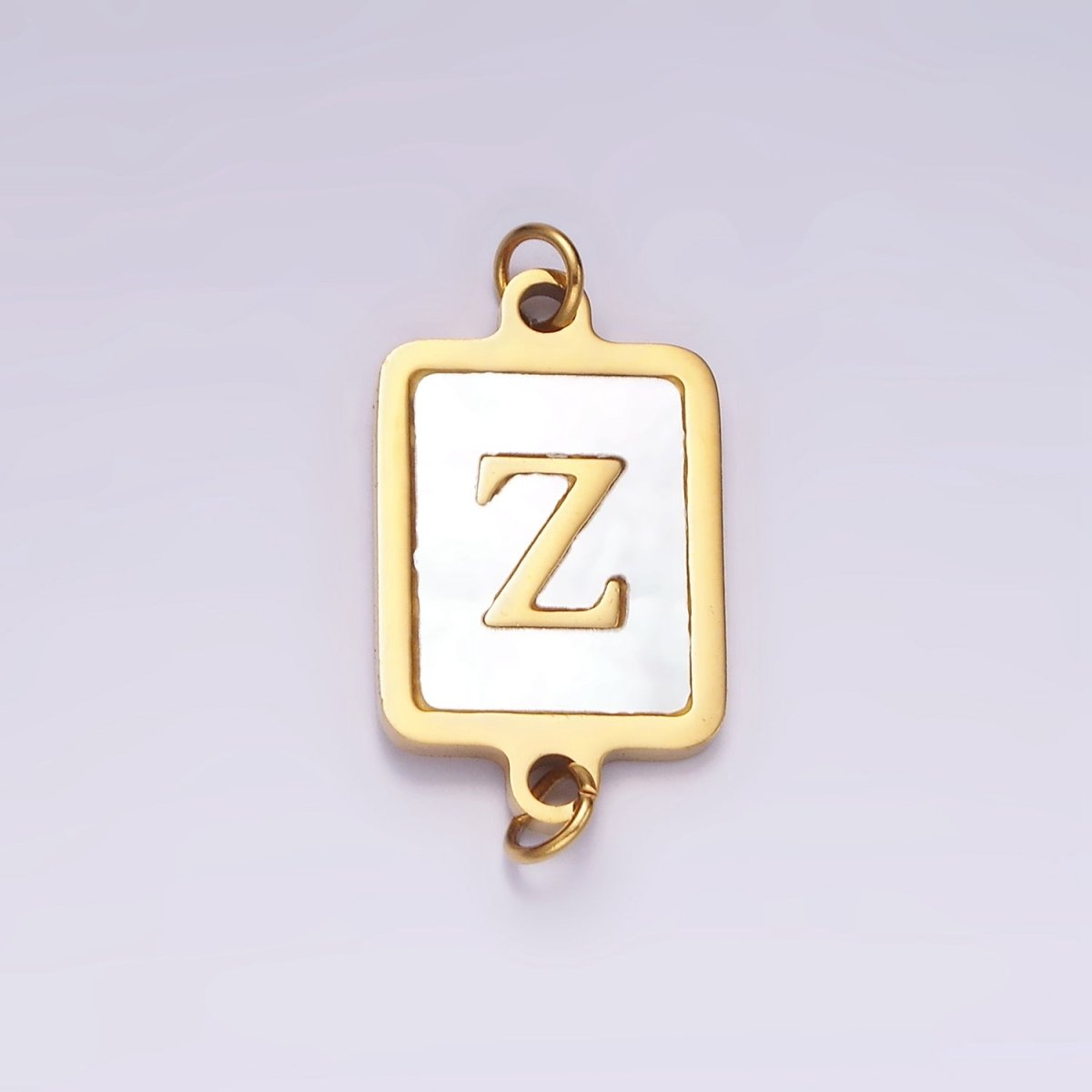 Stainless Steel A-Z Initial Letter Alphabet Shell Pearl Rectangular Gold Connector | A1273 - A1298 - DLUXCA