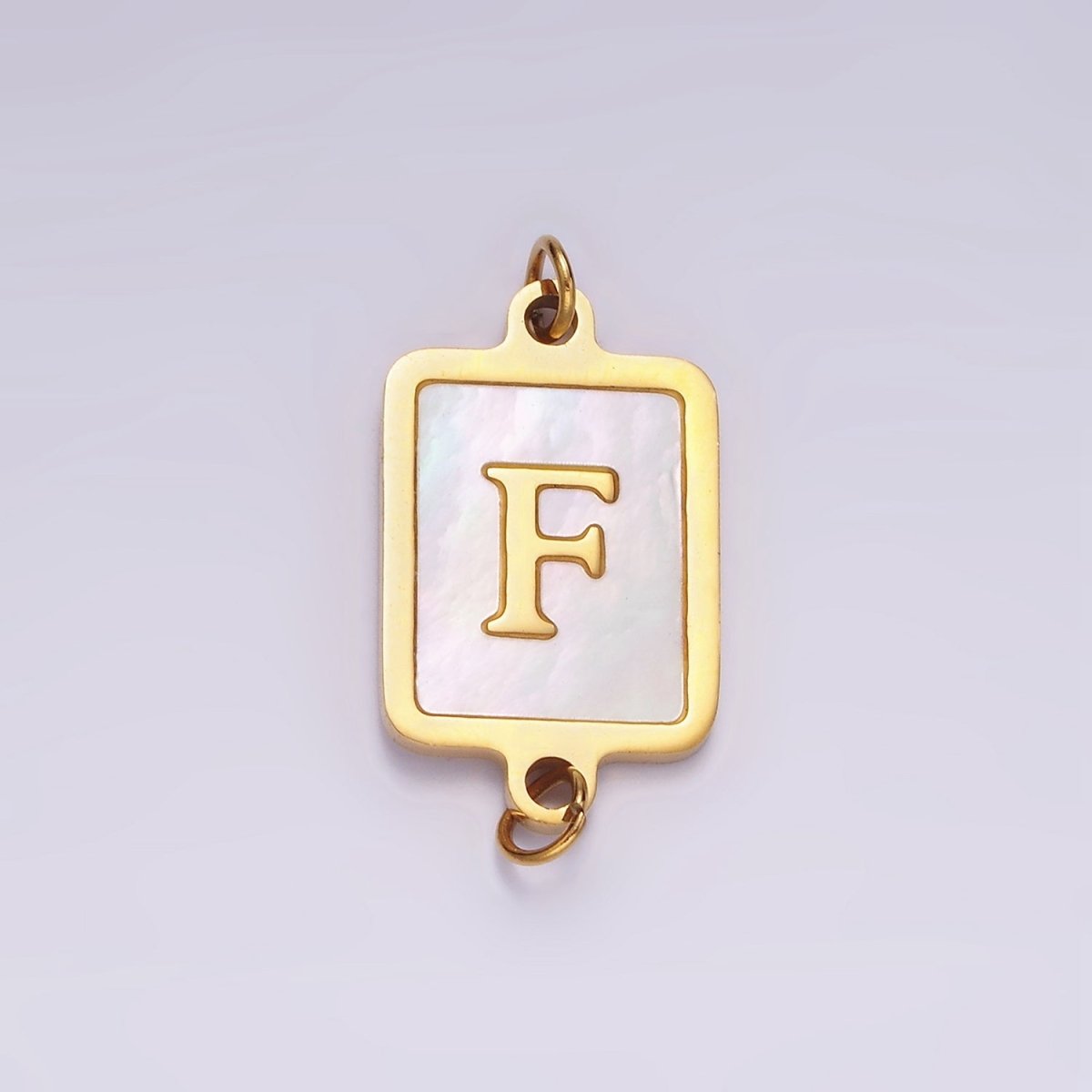 Stainless Steel A-Z Initial Letter Alphabet Shell Pearl Rectangular Gold Connector | A1273 - A1298 - DLUXCA