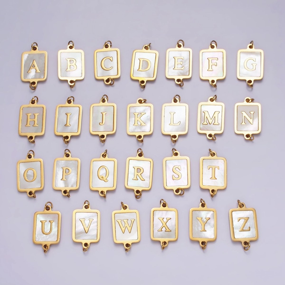 Stainless Steel A-Z Initial Letter Alphabet Shell Pearl Rectangular Gold Connector | A1273 - A1298 - DLUXCA