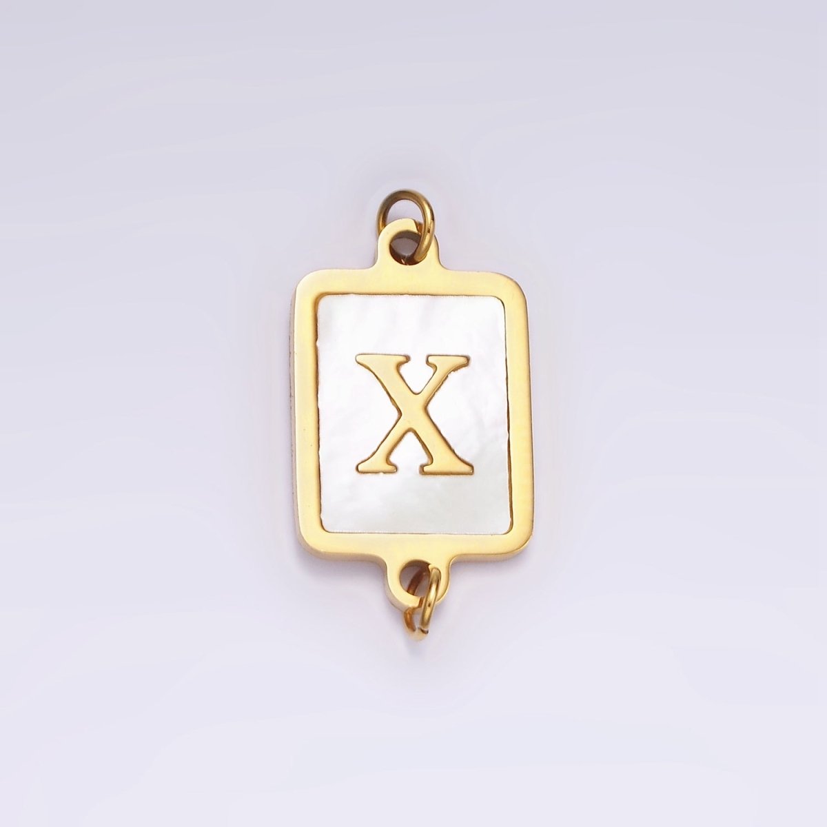 Stainless Steel A-Z Initial Letter Alphabet Shell Pearl Rectangular Gold Connector | A1273 - A1298 - DLUXCA