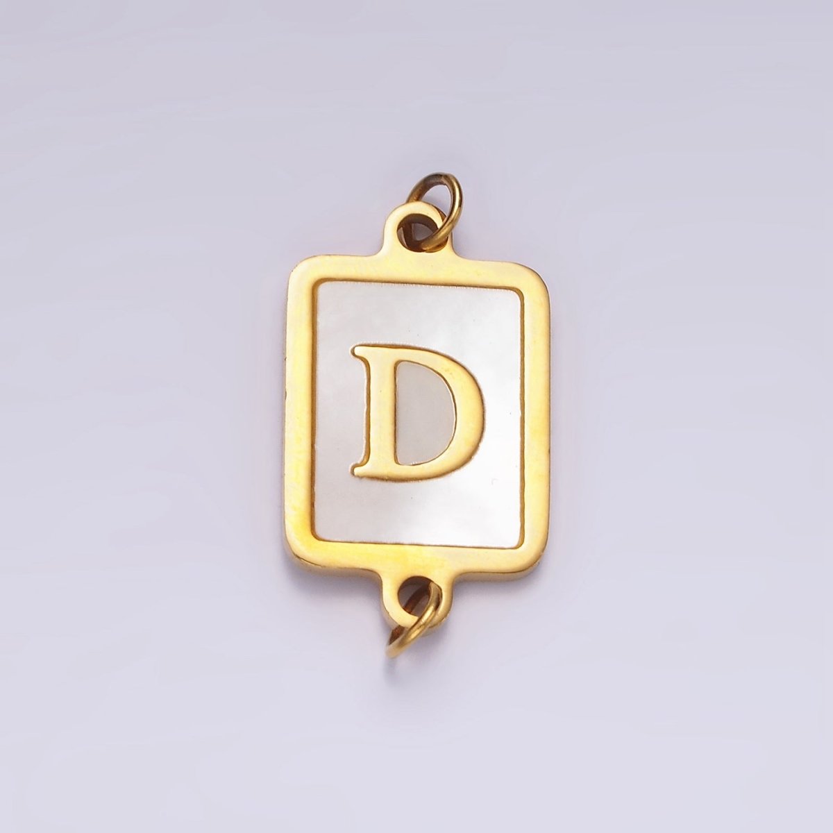 Stainless Steel A-Z Initial Letter Alphabet Shell Pearl Rectangular Gold Connector | A1273 - A1298 - DLUXCA