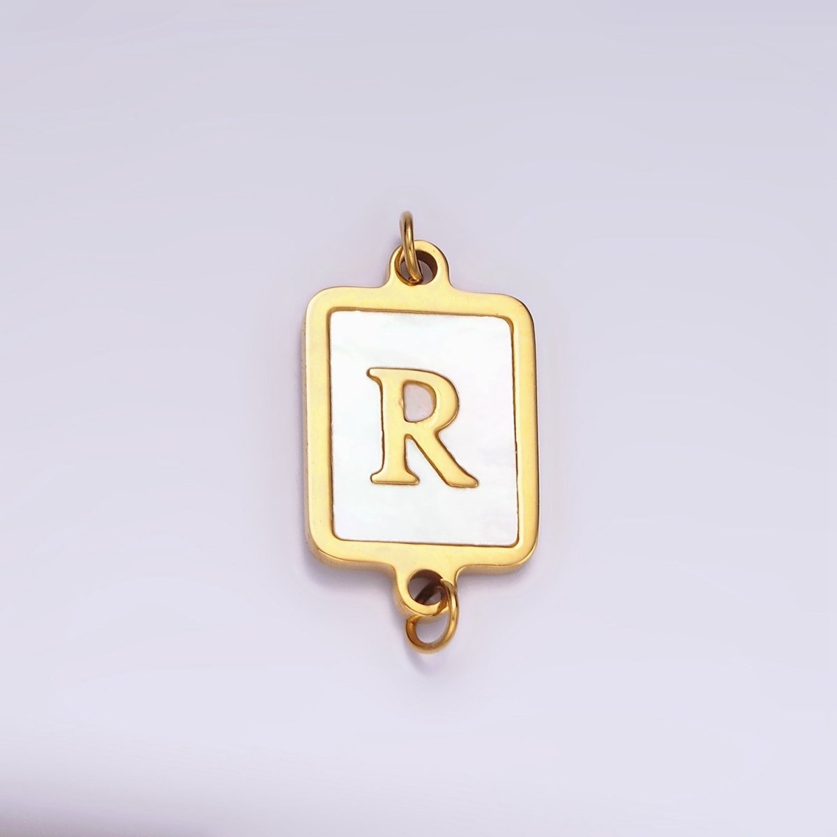 Stainless Steel A-Z Initial Letter Alphabet Shell Pearl Rectangular Gold Connector | A1273 - A1298 - DLUXCA