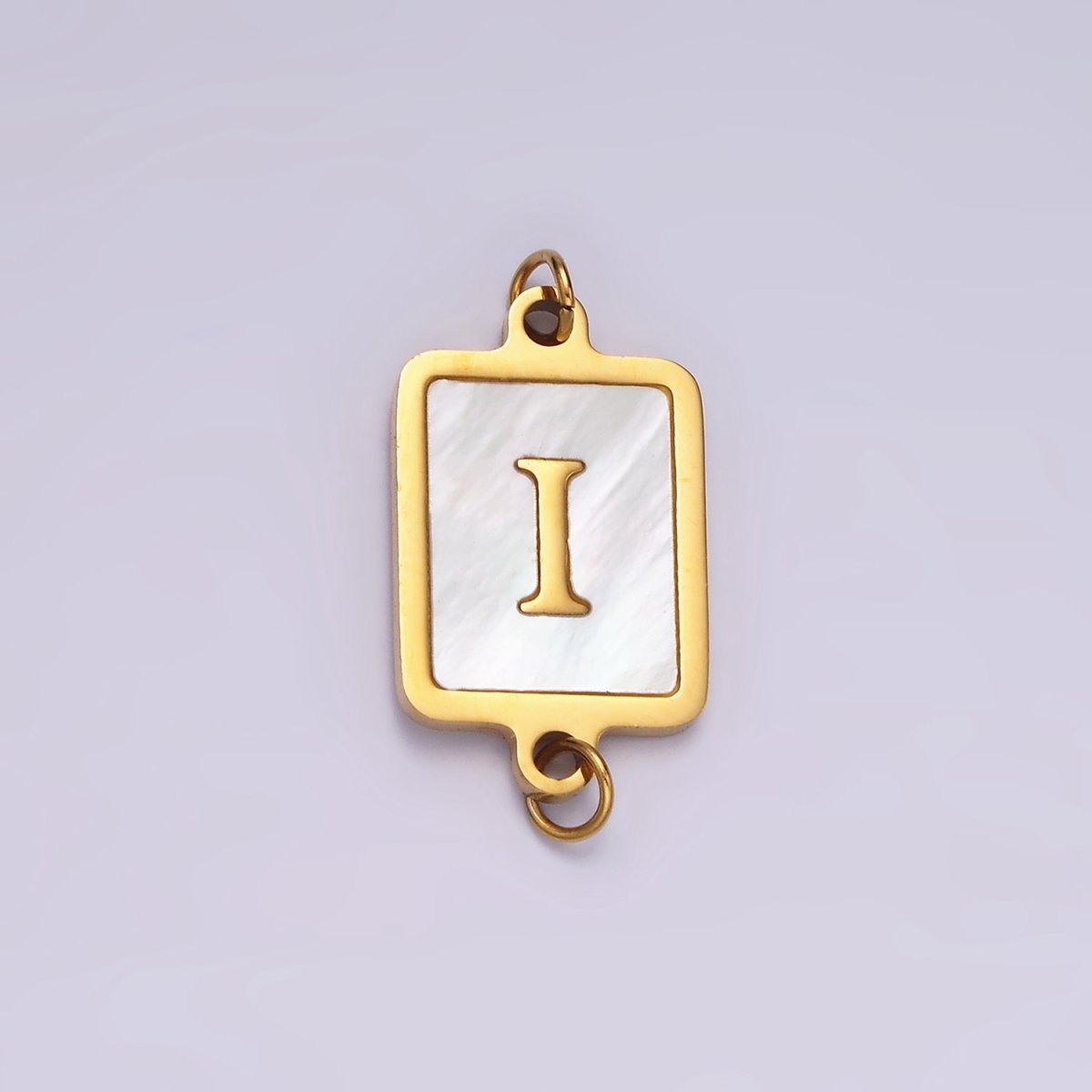 Stainless Steel A-Z Initial Letter Alphabet Shell Pearl Rectangular Gold Connector | A1273 - A1298 - DLUXCA