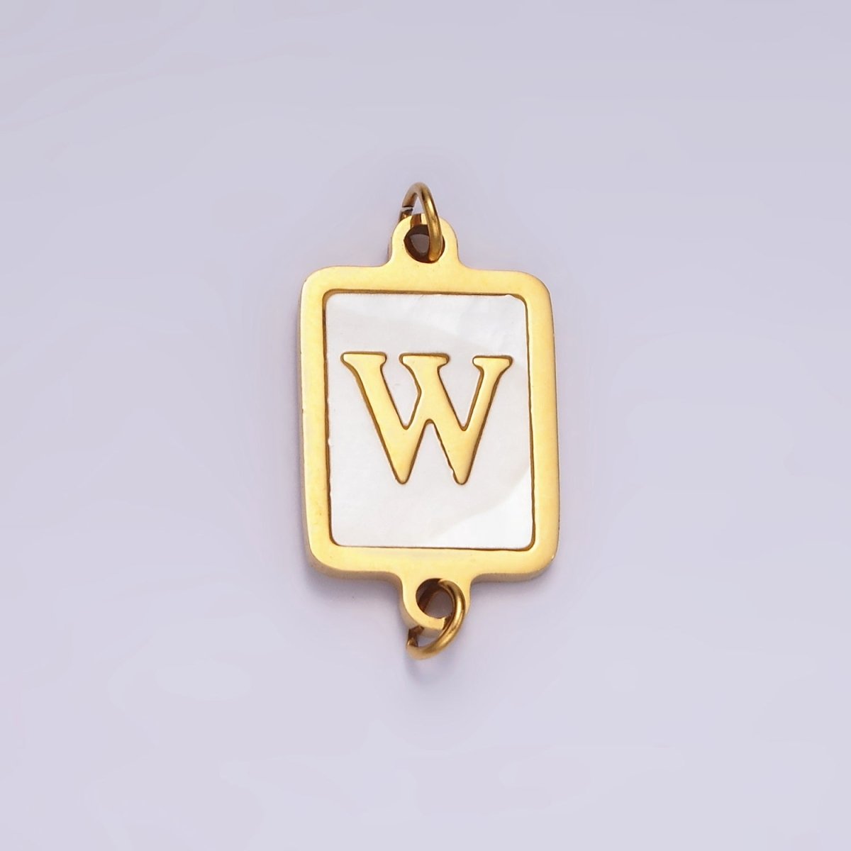 Stainless Steel A-Z Initial Letter Alphabet Shell Pearl Rectangular Gold Connector | A1273 - A1298 - DLUXCA