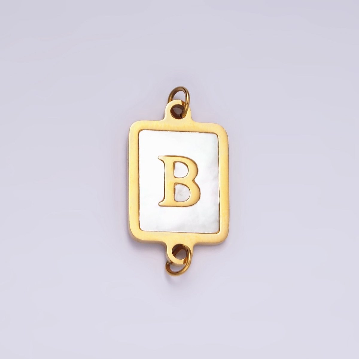 Stainless Steel A-Z Initial Letter Alphabet Shell Pearl Rectangular Gold Connector | A1273 - A1298 - DLUXCA