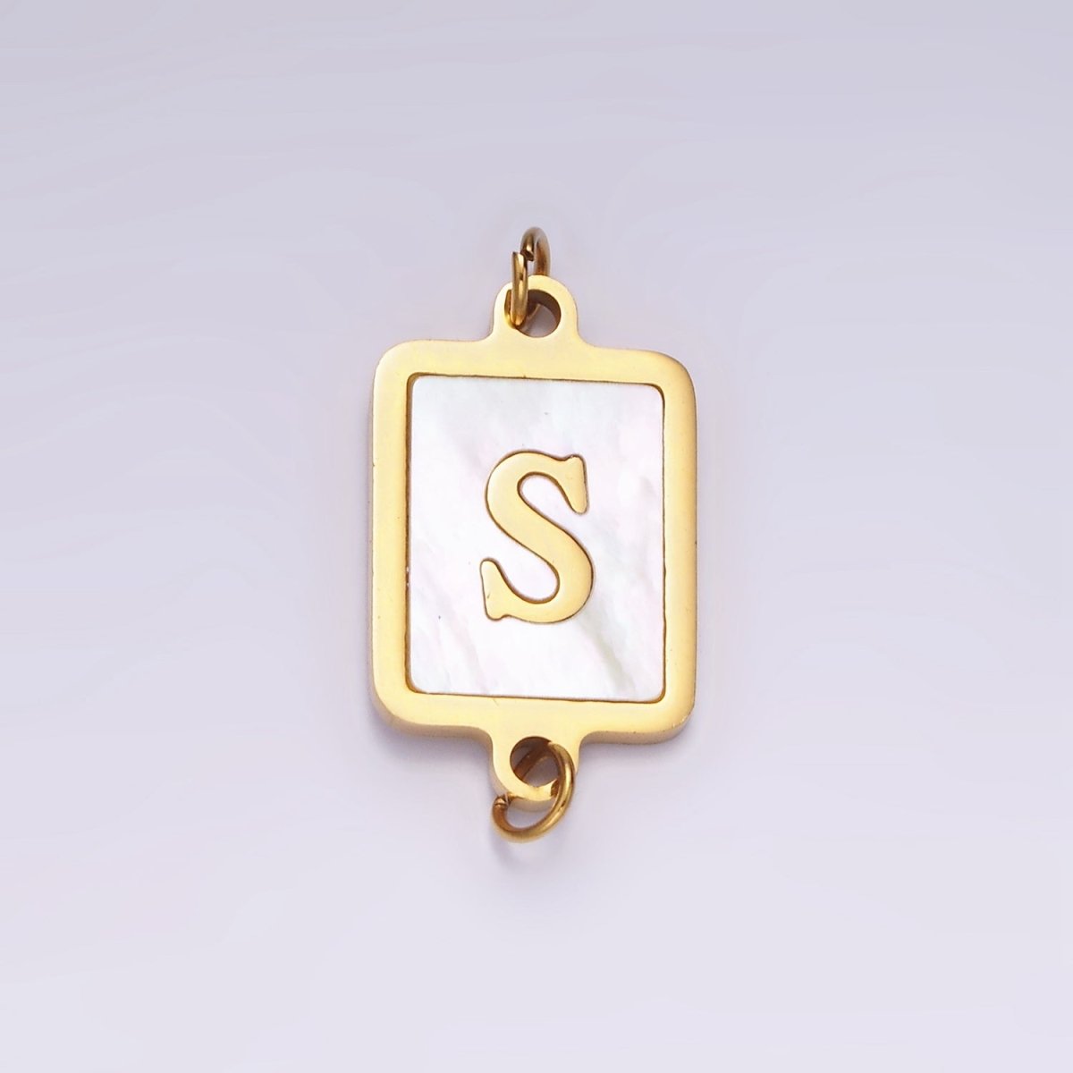 Stainless Steel A-Z Initial Letter Alphabet Shell Pearl Rectangular Gold Connector | A1273 - A1298 - DLUXCA