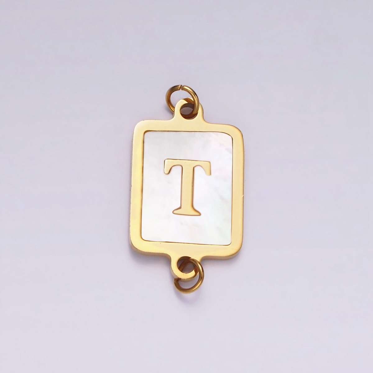 Stainless Steel A-Z Initial Letter Alphabet Shell Pearl Rectangular Gold Connector | A1273 - A1298 - DLUXCA