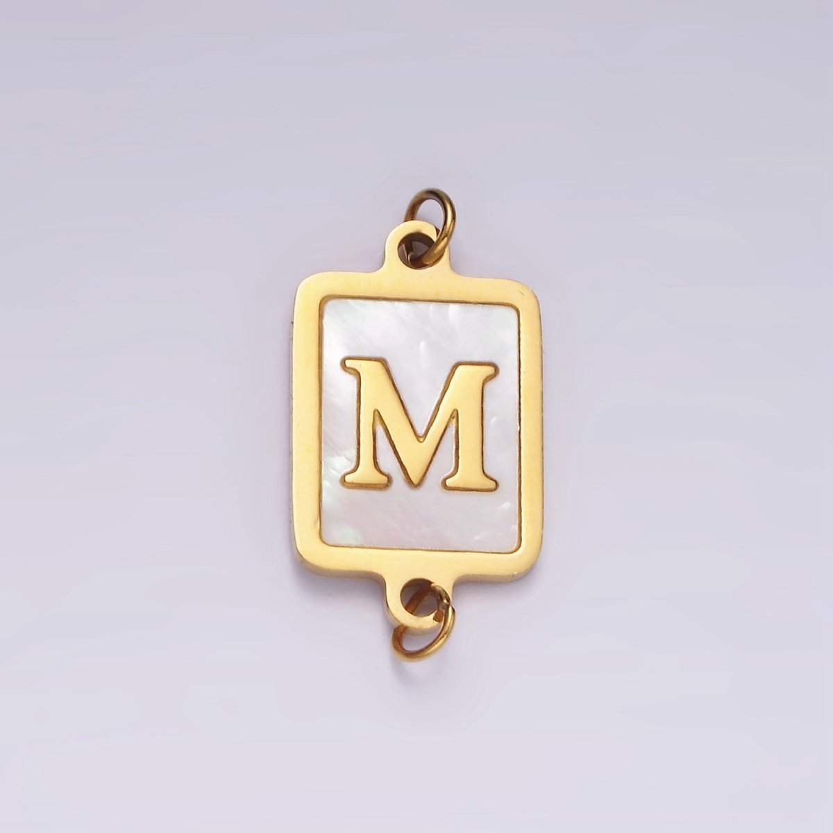 Stainless Steel A-Z Initial Letter Alphabet Shell Pearl Rectangular Gold Connector | A1273 - A1298 - DLUXCA