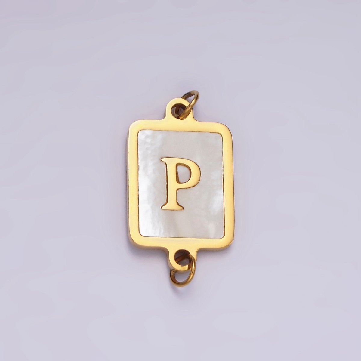 Stainless Steel A-Z Initial Letter Alphabet Shell Pearl Rectangular Gold Connector | A1273 - A1298 - DLUXCA