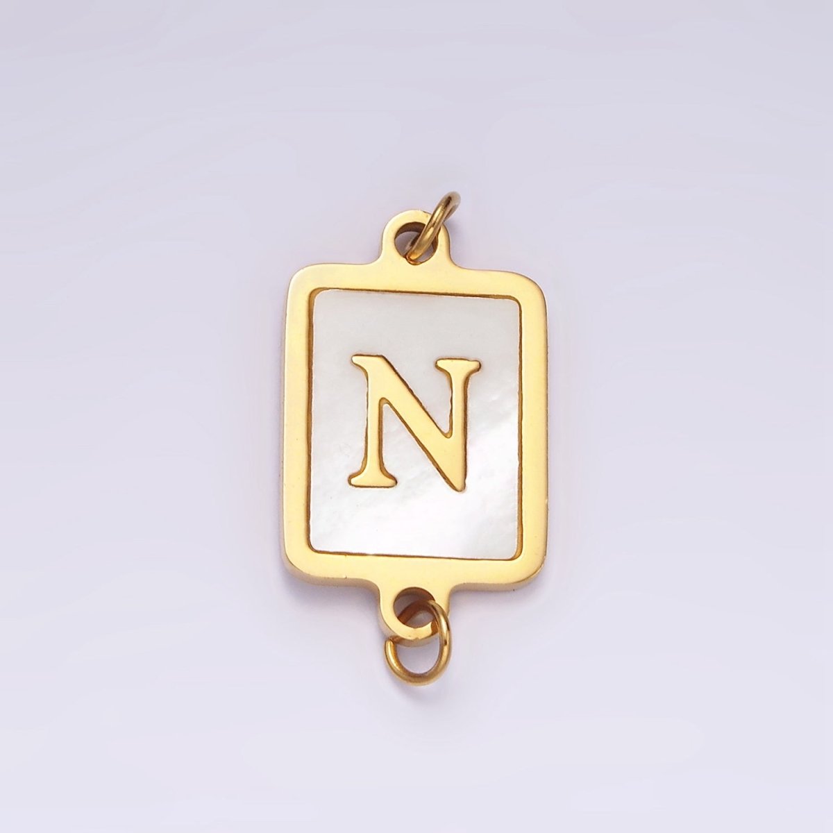 Stainless Steel A-Z Initial Letter Alphabet Shell Pearl Rectangular Gold Connector | A1273 - A1298 - DLUXCA