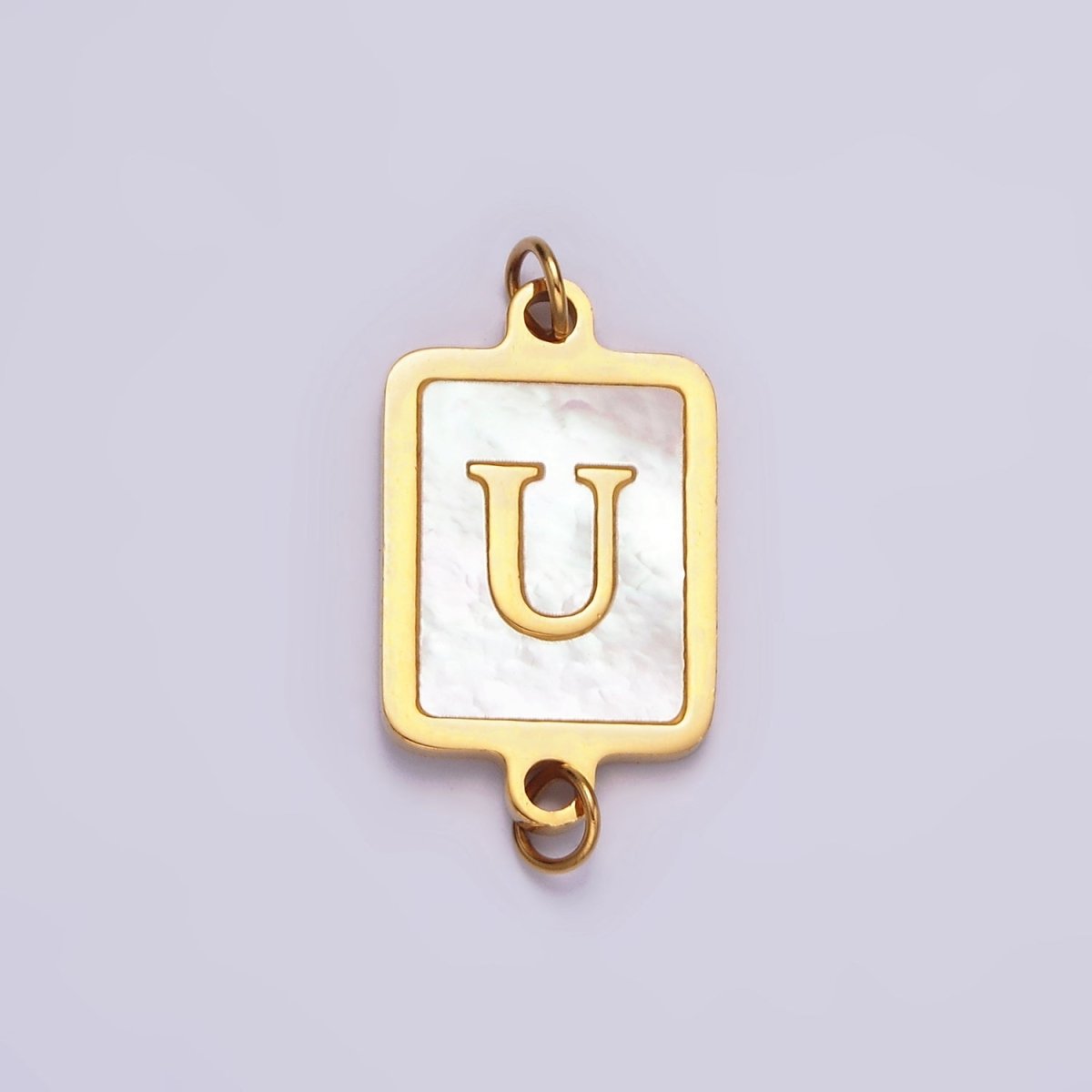 Stainless Steel A-Z Initial Letter Alphabet Shell Pearl Rectangular Gold Connector | A1273 - A1298 - DLUXCA